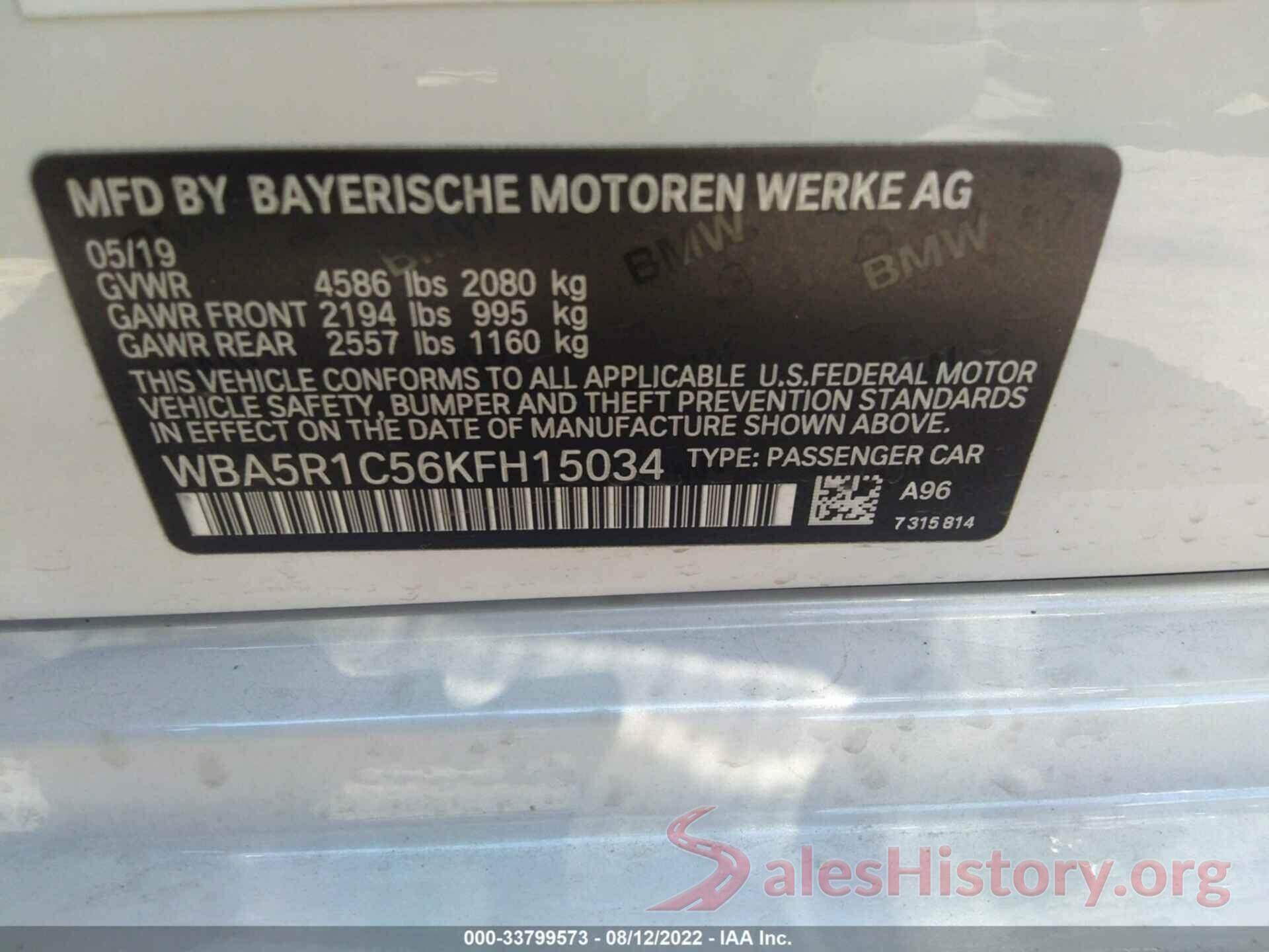 WBA5R1C56KFH15034 2019 BMW 3 SERIES