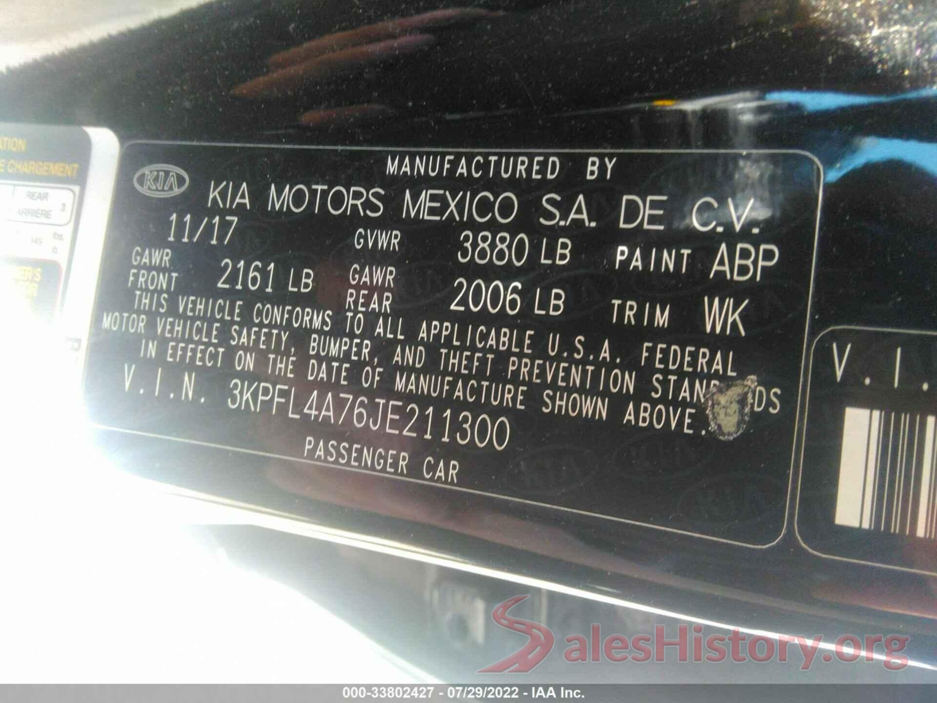 3KPFL4A76JE211300 2018 KIA FORTE