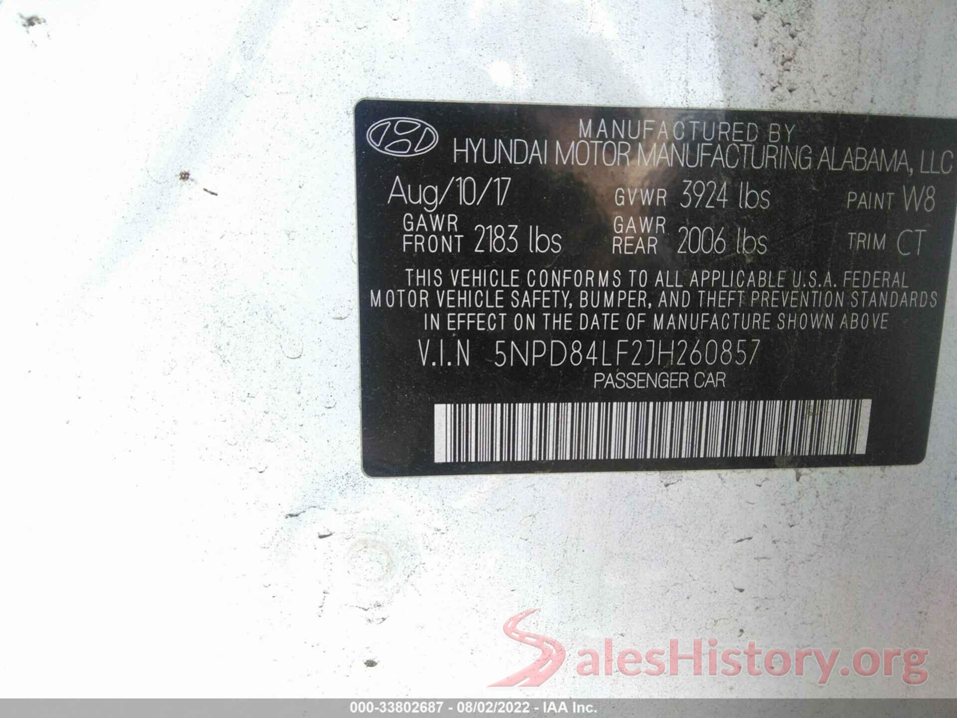 5NPD84LF2JH260857 2018 HYUNDAI ELANTRA