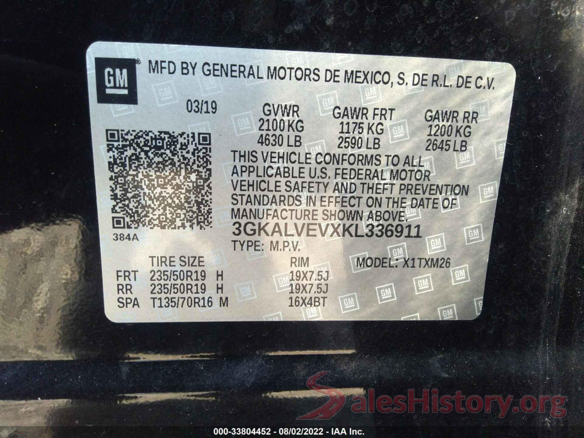 3GKALVEVXKL336911 2019 GMC TERRAIN