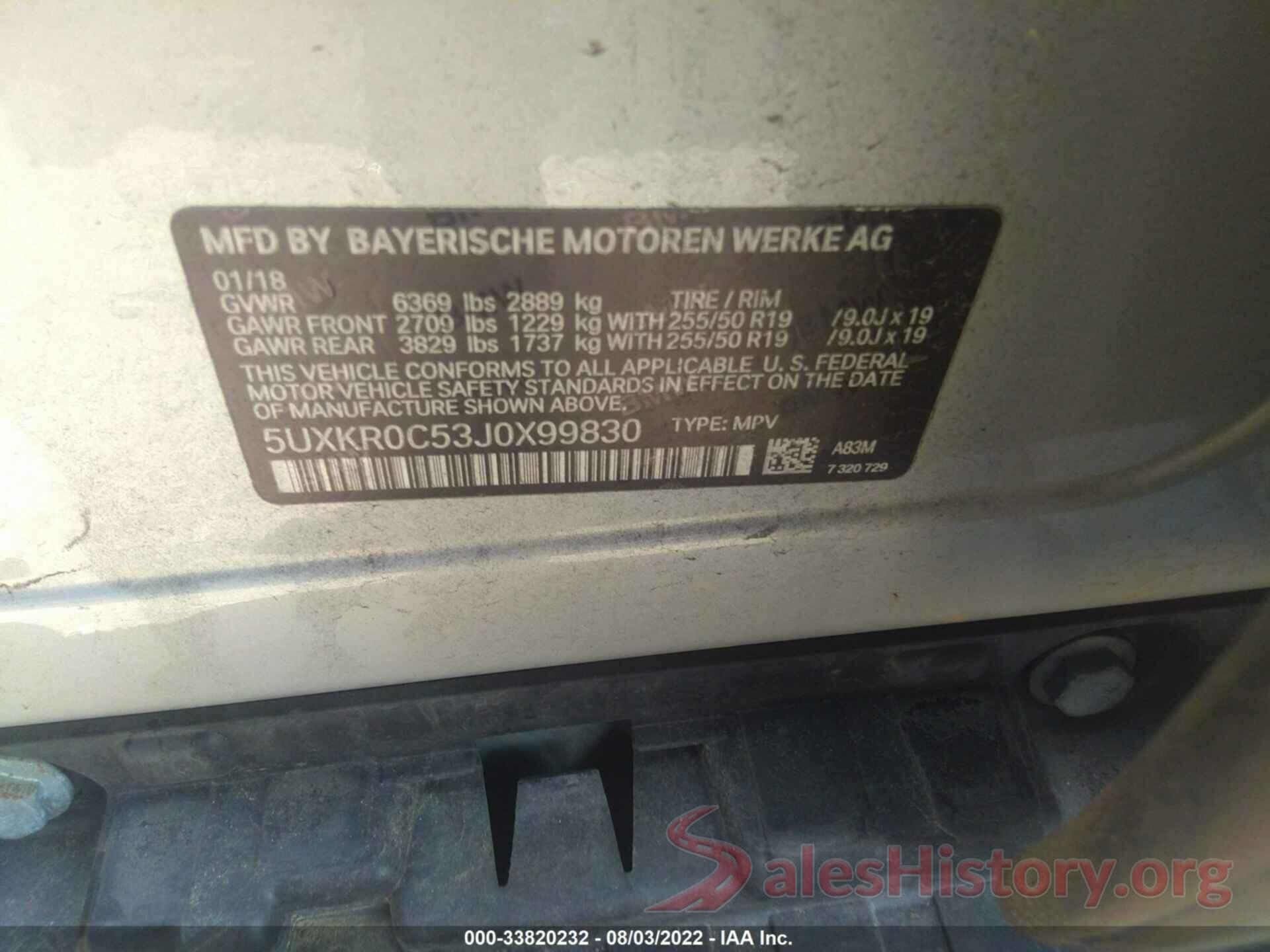 5UXKR0C53J0X99830 2018 BMW X5