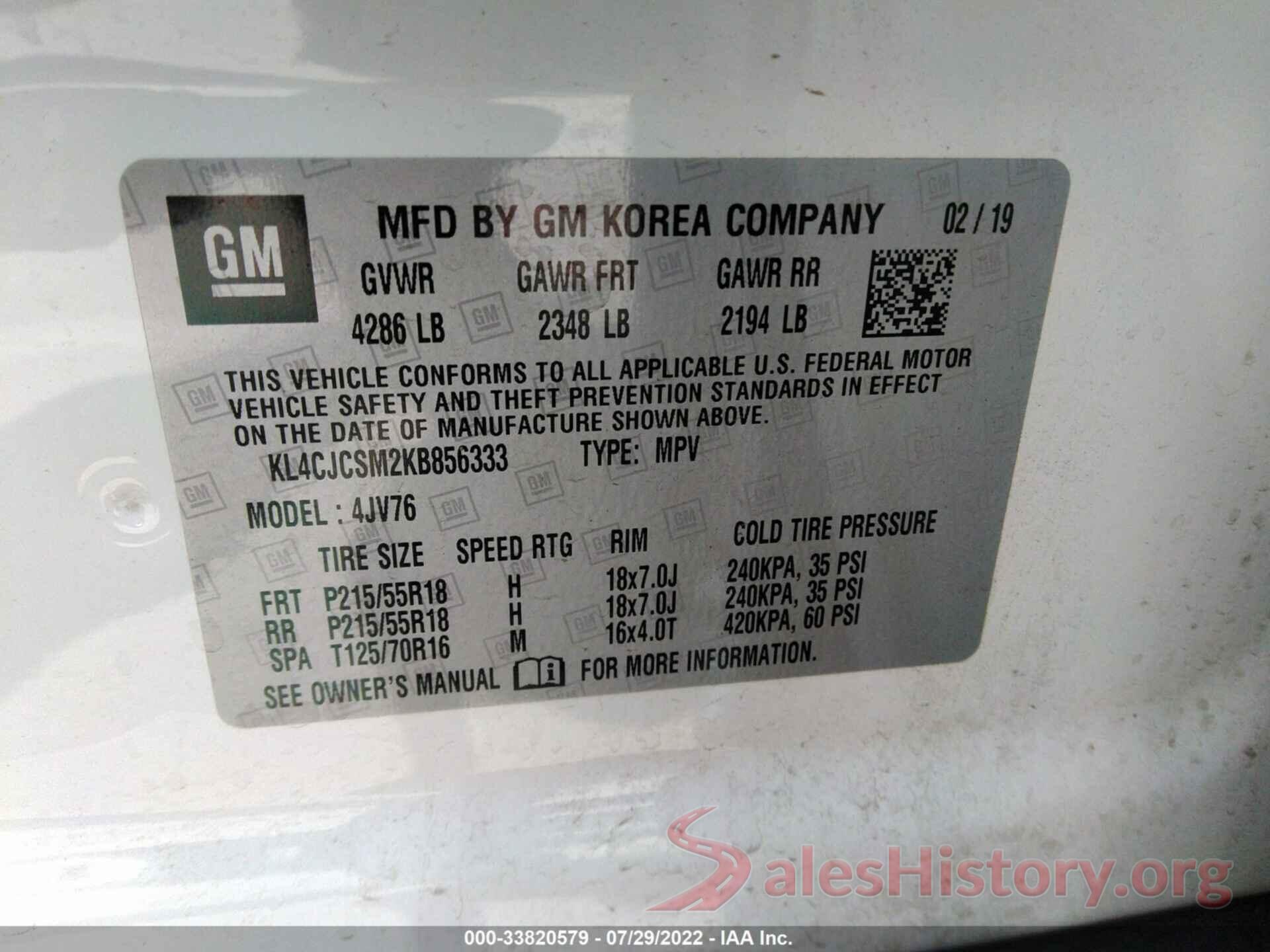 KL4CJCSM2KB856333 2019 BUICK ENCORE