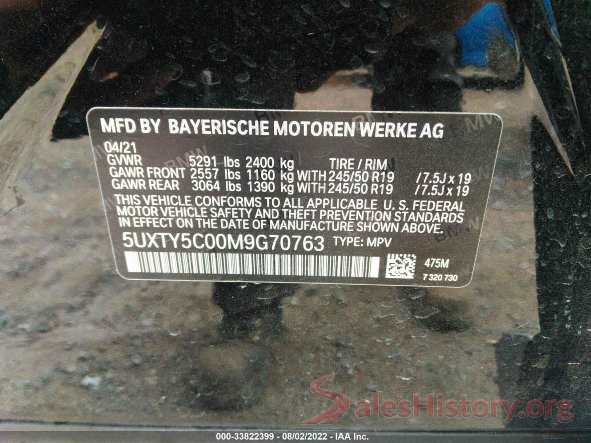 5UXTY5C00M9G70763 2021 BMW X3