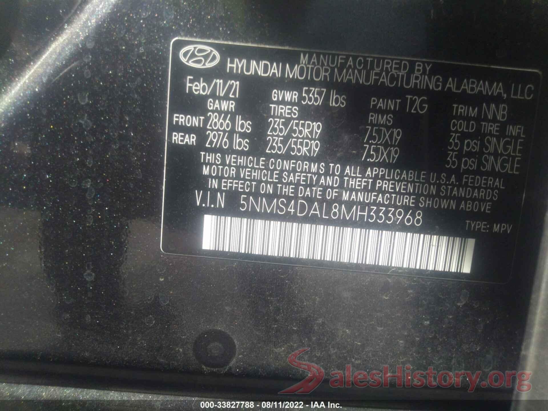 5NMS4DAL8MH333968 2021 HYUNDAI SANTA FE