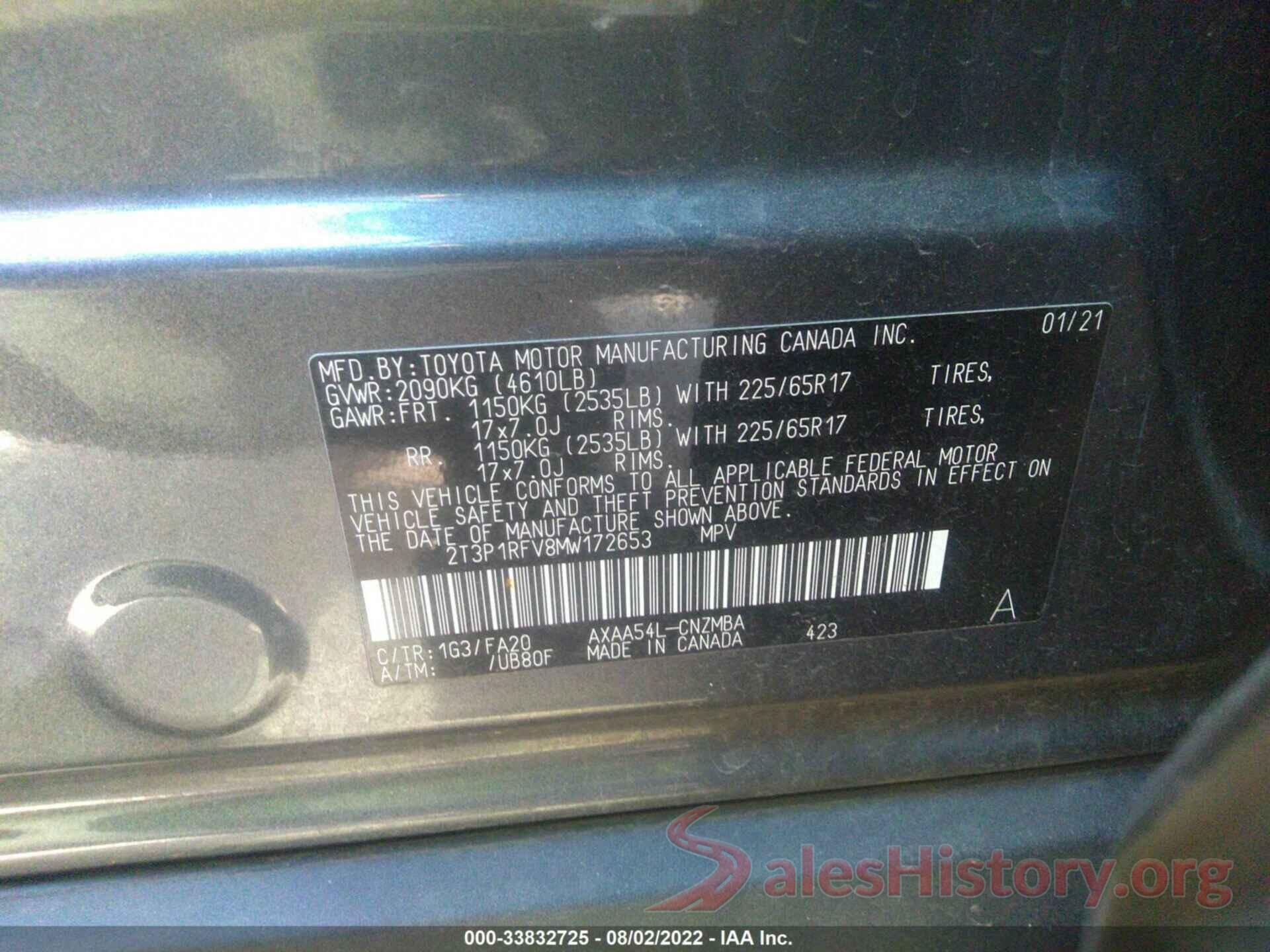 2T3P1RFV8MW172653 2021 TOYOTA RAV4