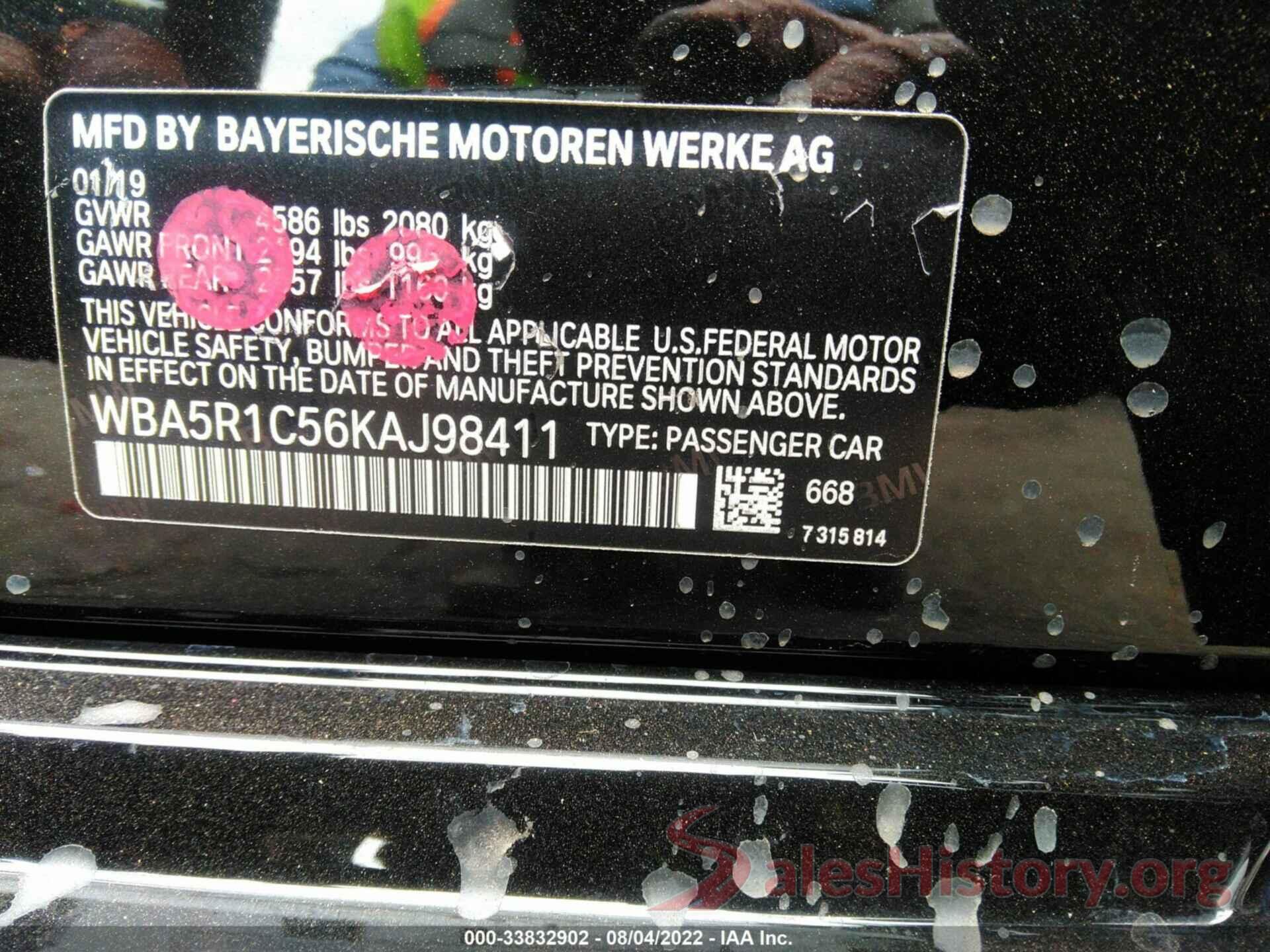 WBA5R1C56KAJ98411 2019 BMW 3 SERIES