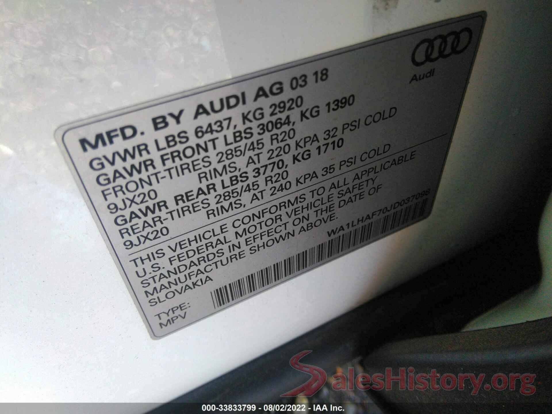 WA1LHAF70JD037098 2018 AUDI Q7