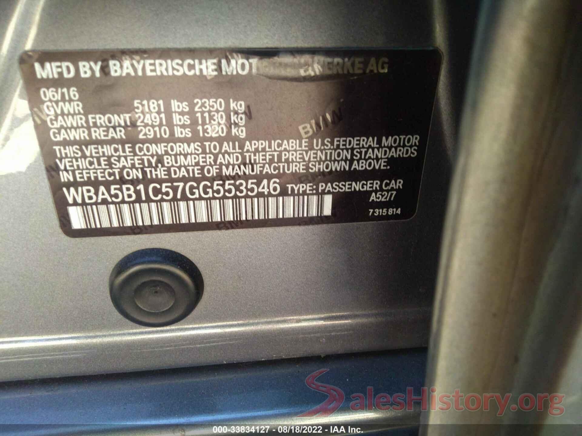 WBA5B1C57GG553546 2016 BMW 5 SERIES