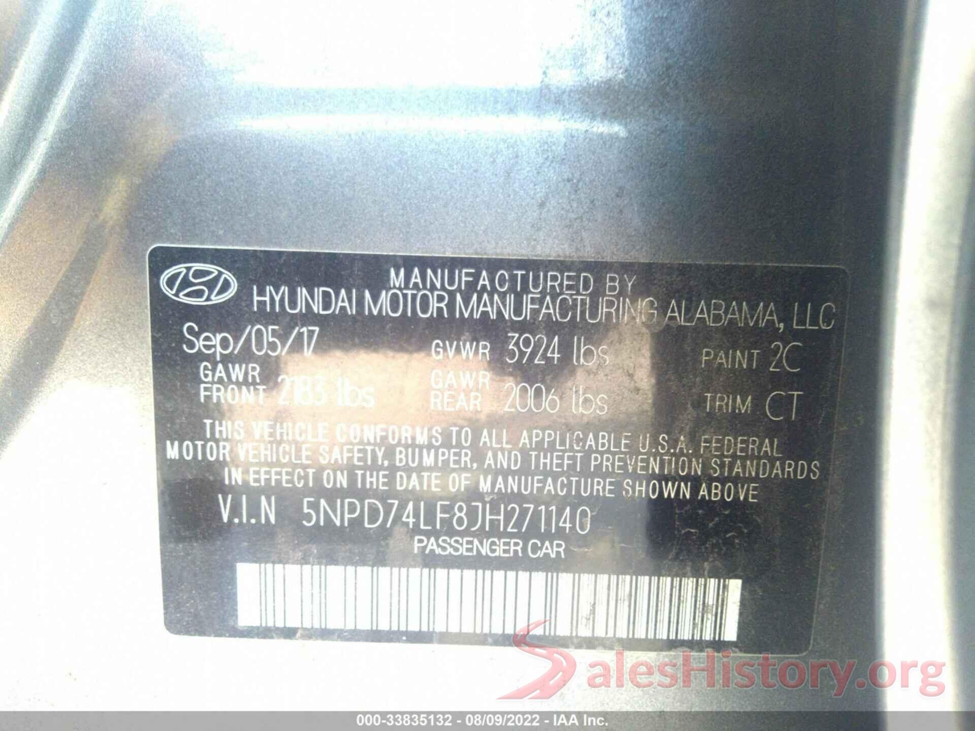 5NPD74LF8JH271140 2018 HYUNDAI ELANTRA