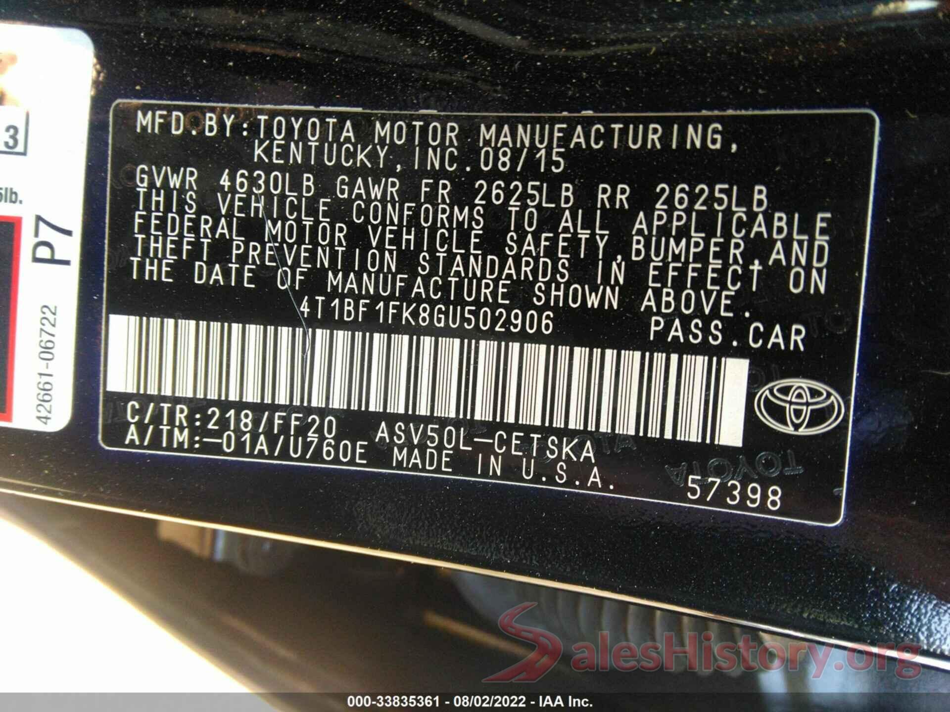 4T1BF1FK8GU502906 2016 TOYOTA CAMRY