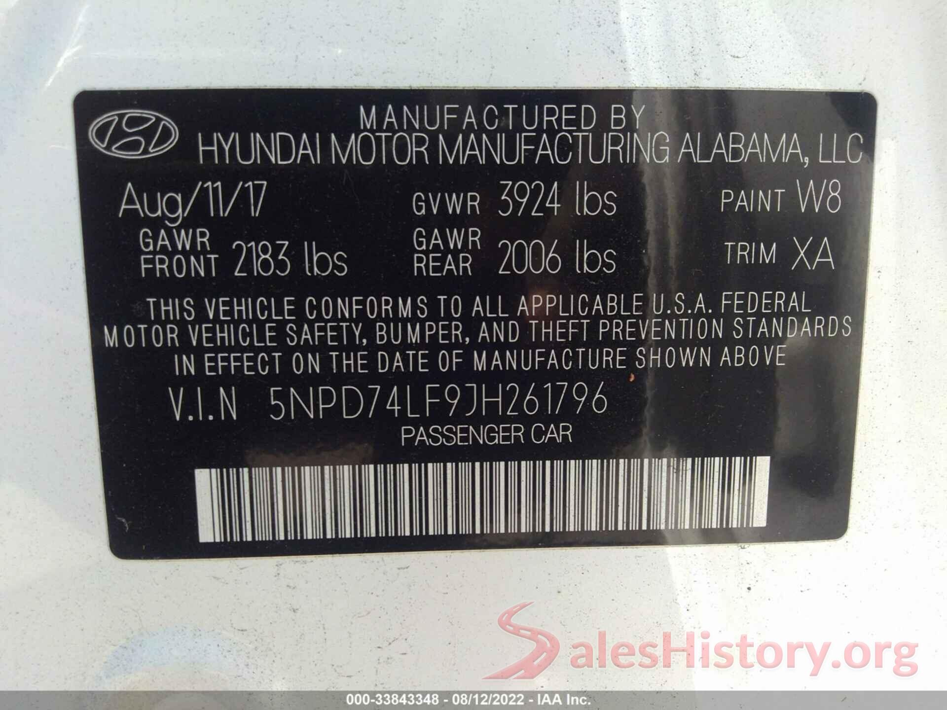 5NPD74LF9JH261796 2018 HYUNDAI ELANTRA