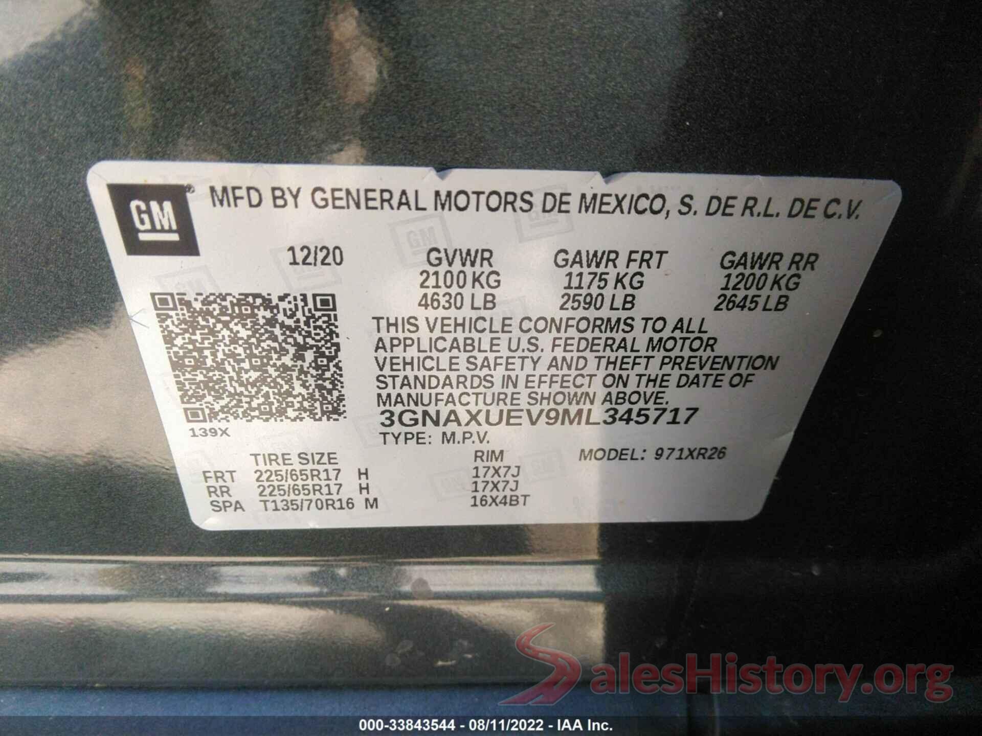 3GNAXUEV9ML345717 2021 CHEVROLET EQUINOX