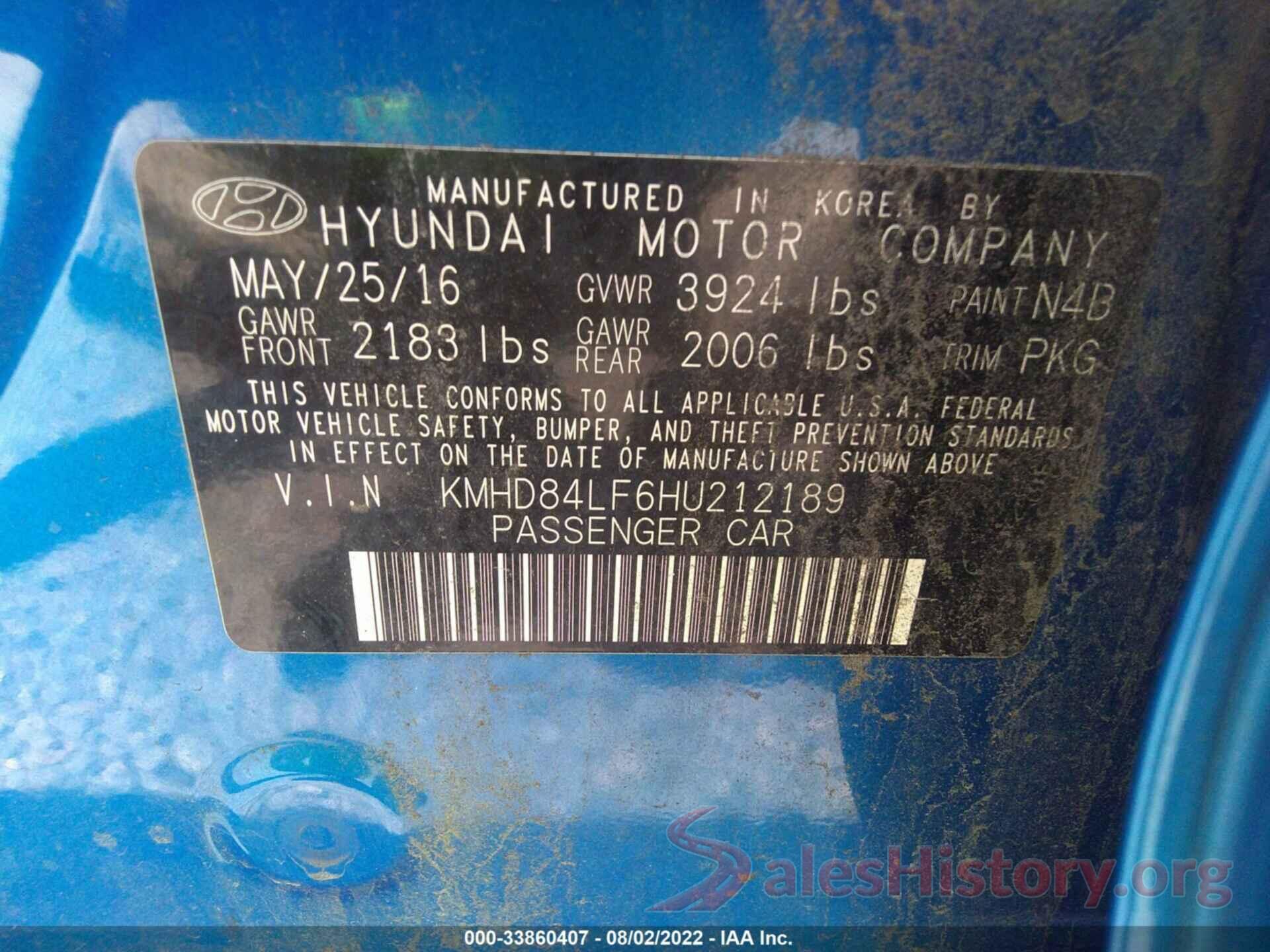 KMHD84LF6HU212189 2017 HYUNDAI ELANTRA