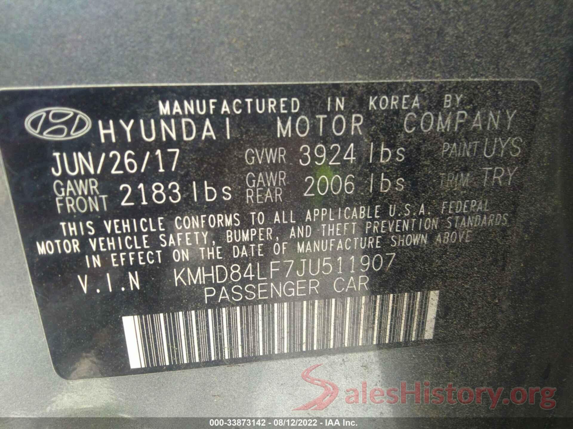 KMHD84LF7JU511907 2018 HYUNDAI ELANTRA