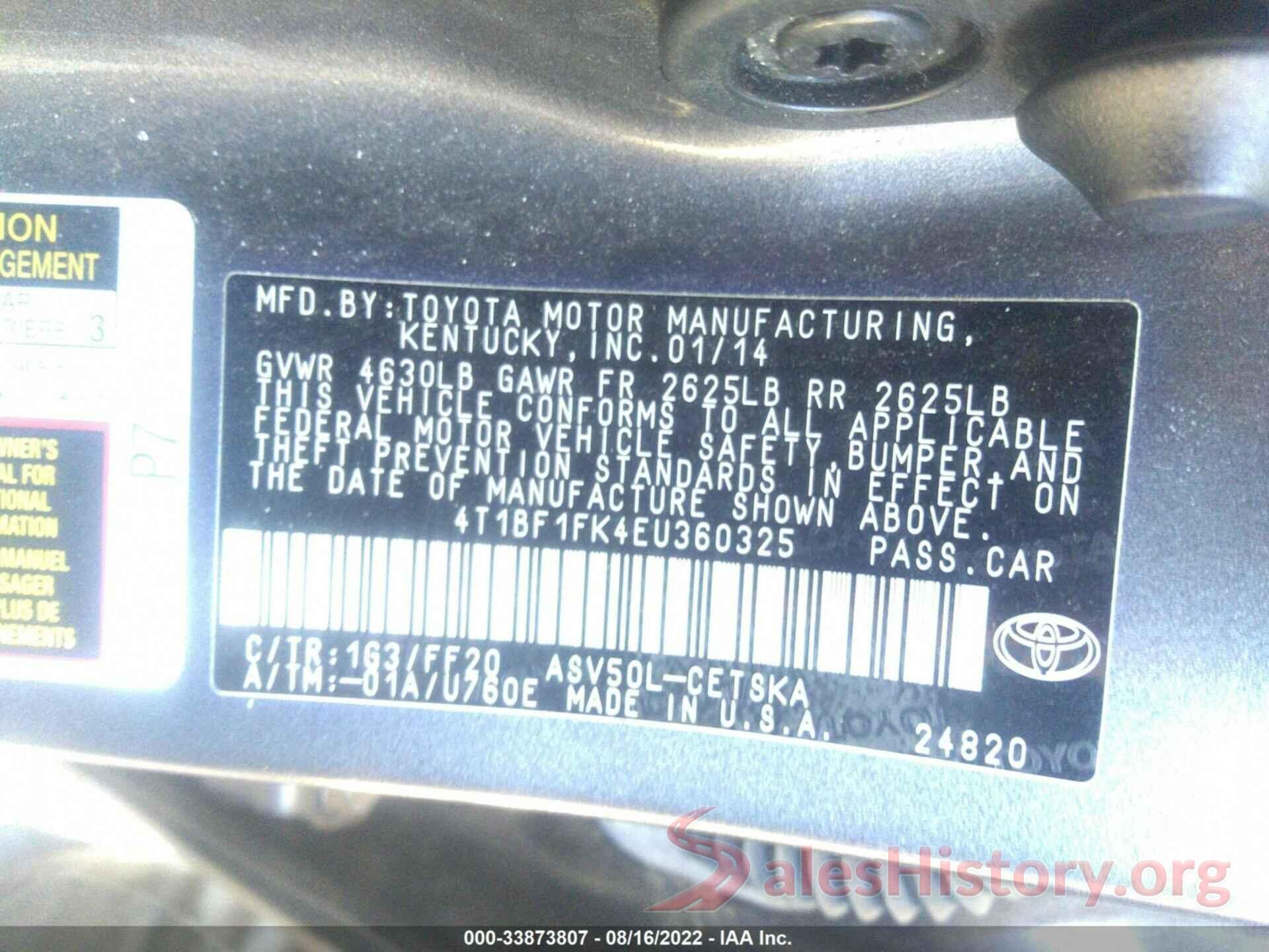 4T1BF1FK4EU360325 2014 TOYOTA CAMRY