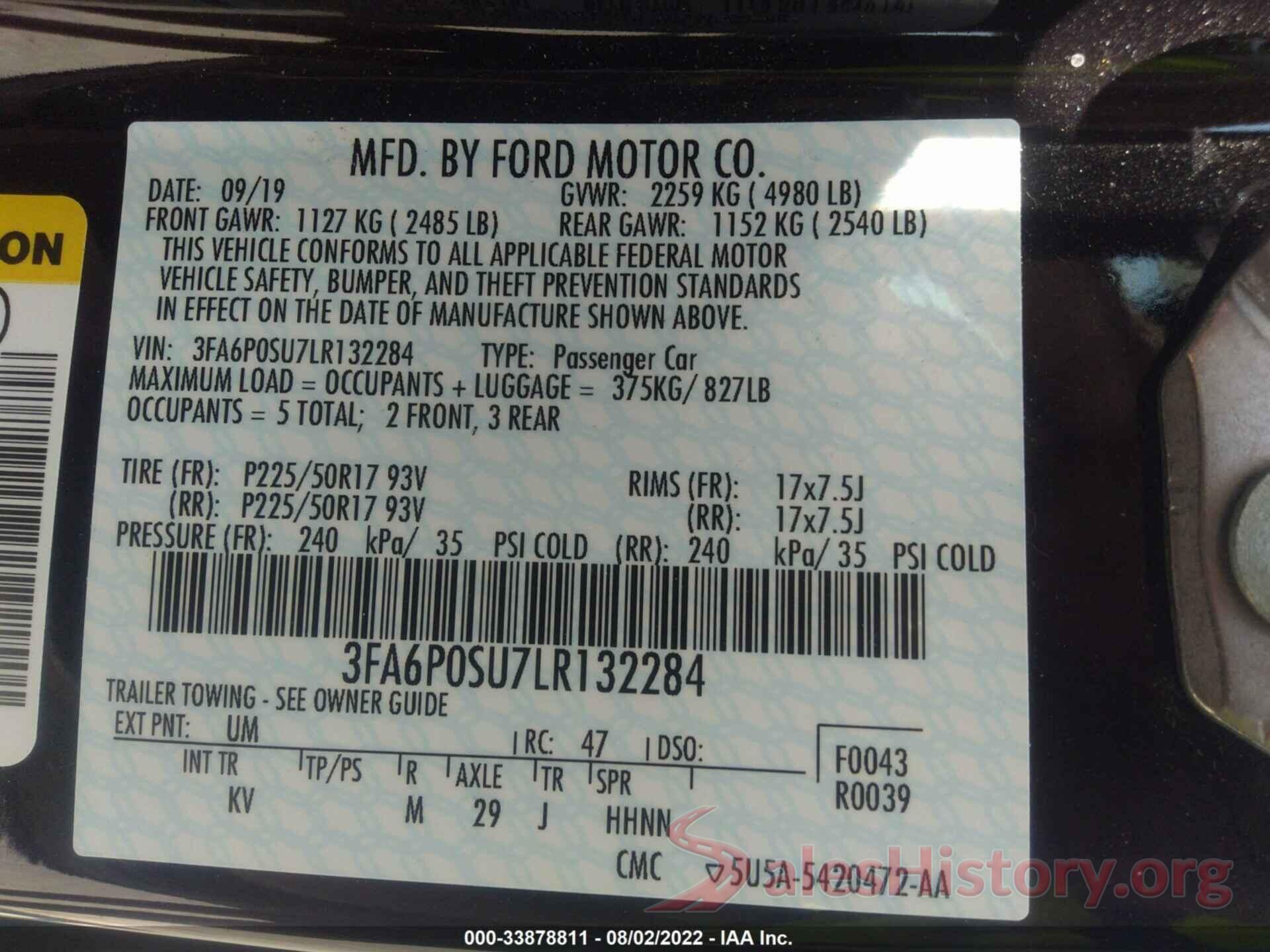 3FA6P0SU7LR132284 2020 FORD FUSION ENERGI