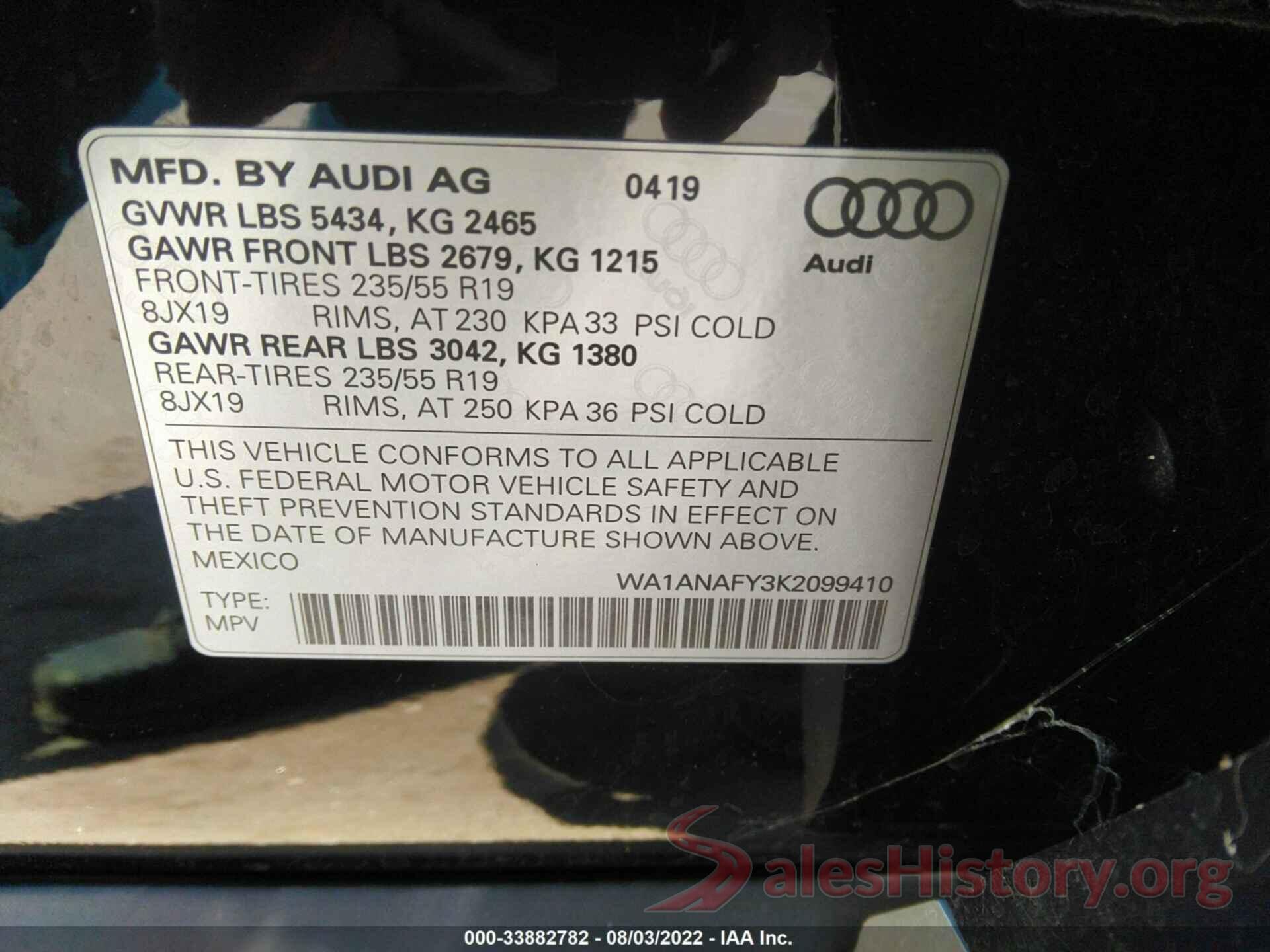 WA1ANAFY3K2099410 2019 AUDI Q5