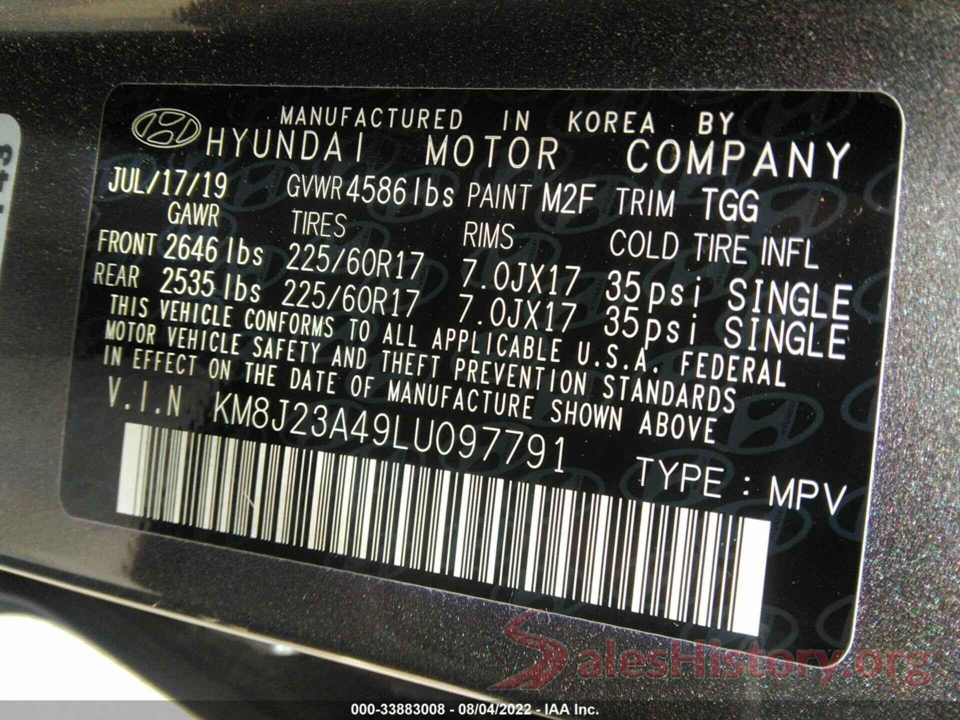 KM8J23A49LU097791 2020 HYUNDAI TUCSON