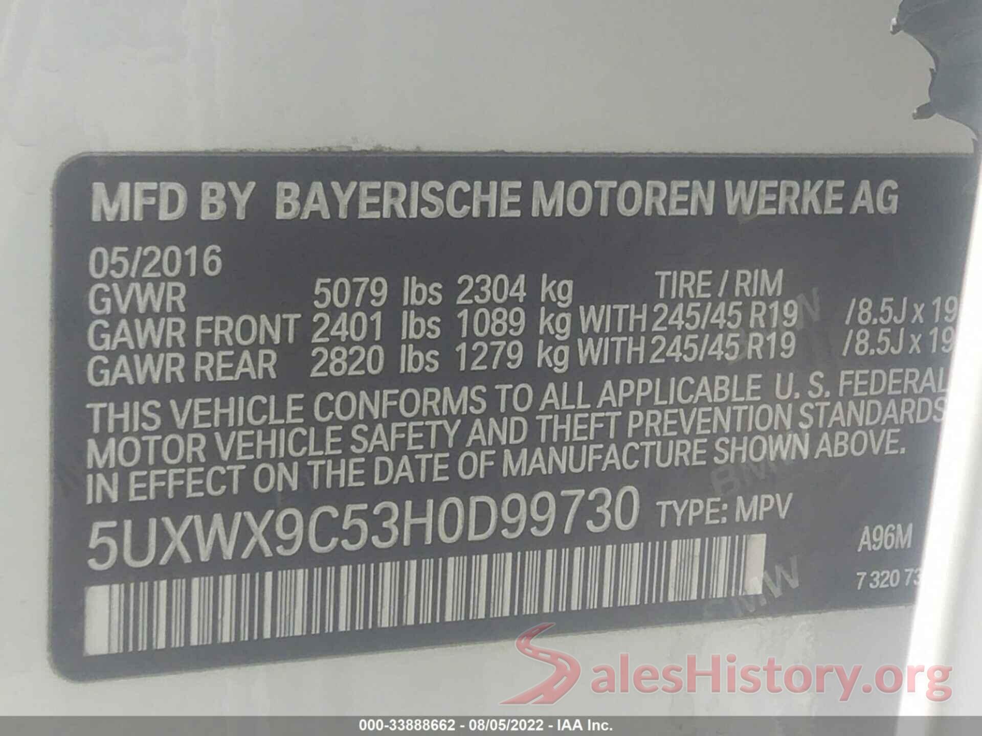 5UXWX9C53H0D99730 2017 BMW X3