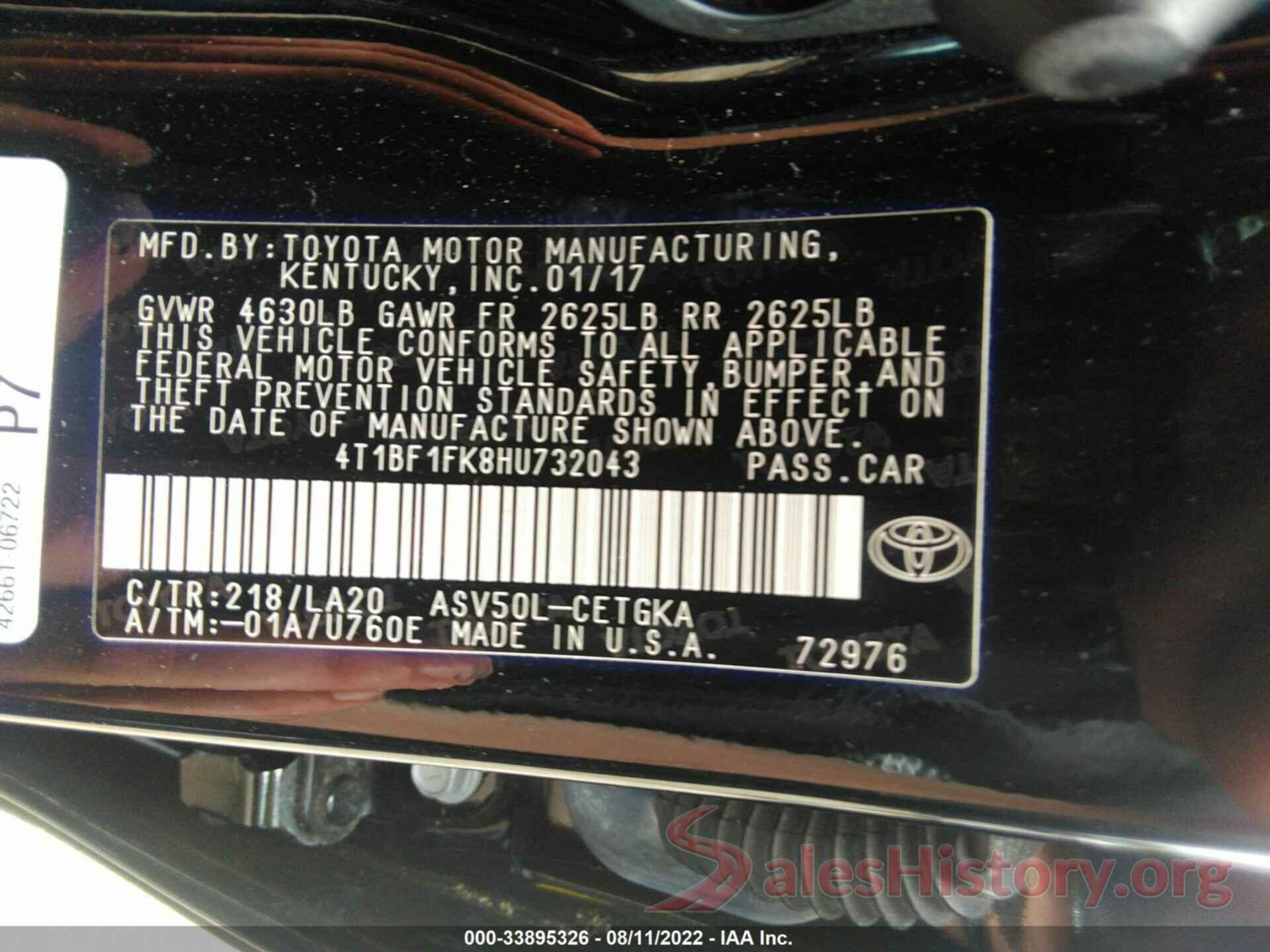 4T1BF1FK8HU732043 2017 TOYOTA CAMRY