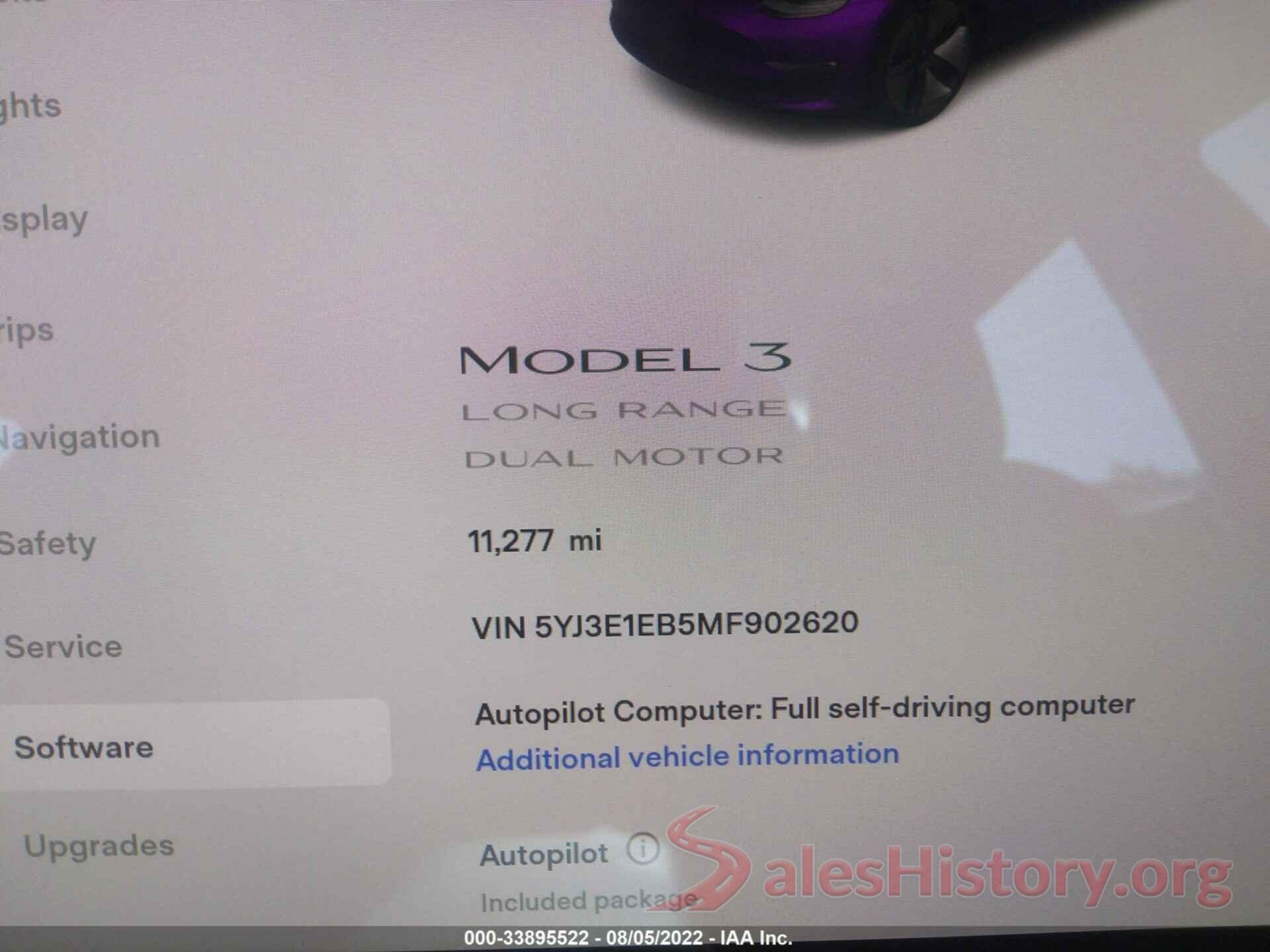 5YJ3E1EB5MF902620 2021 TESLA MODEL 3