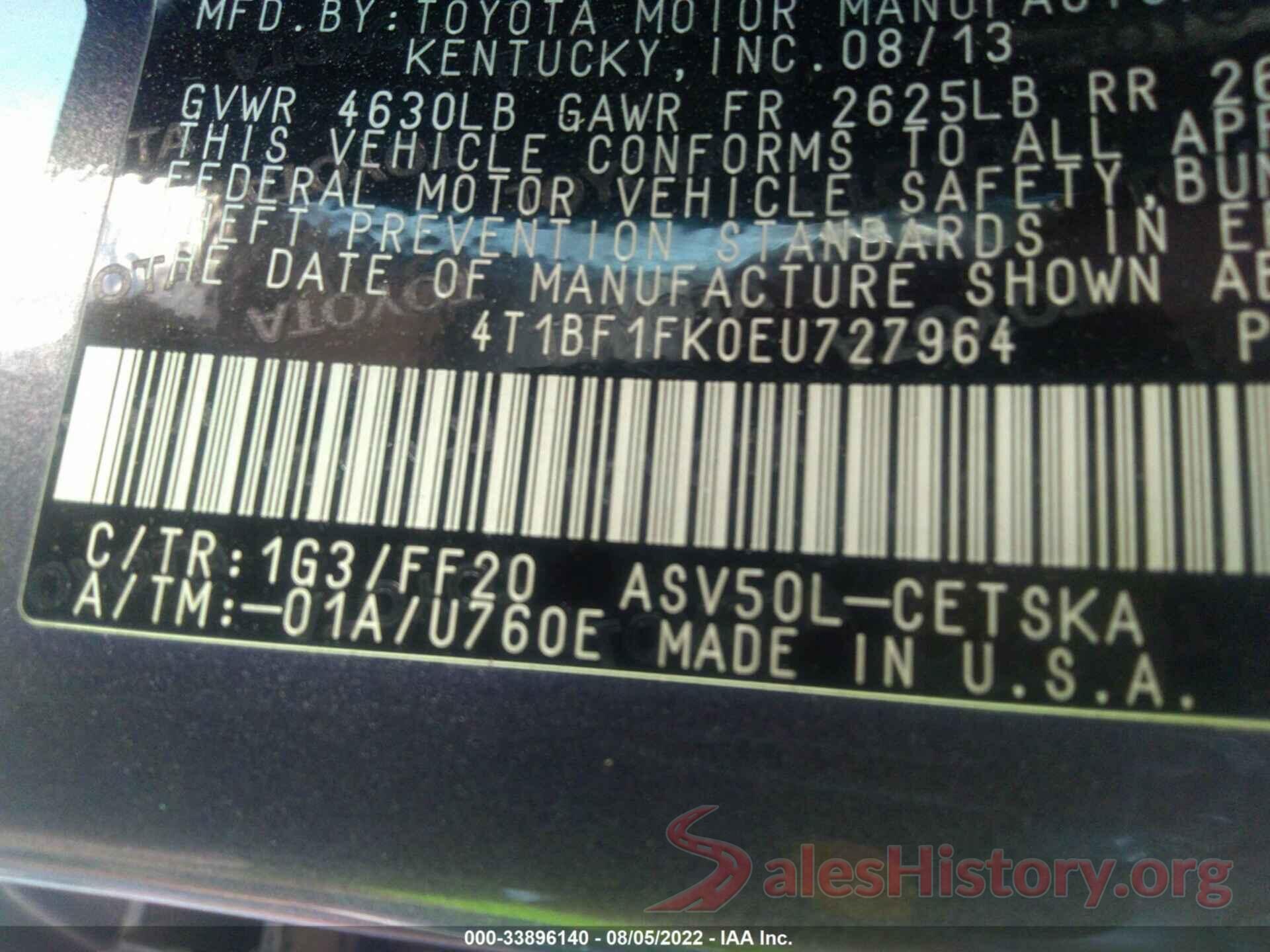 4T1BF1FK0EU727964 2014 TOYOTA CAMRY