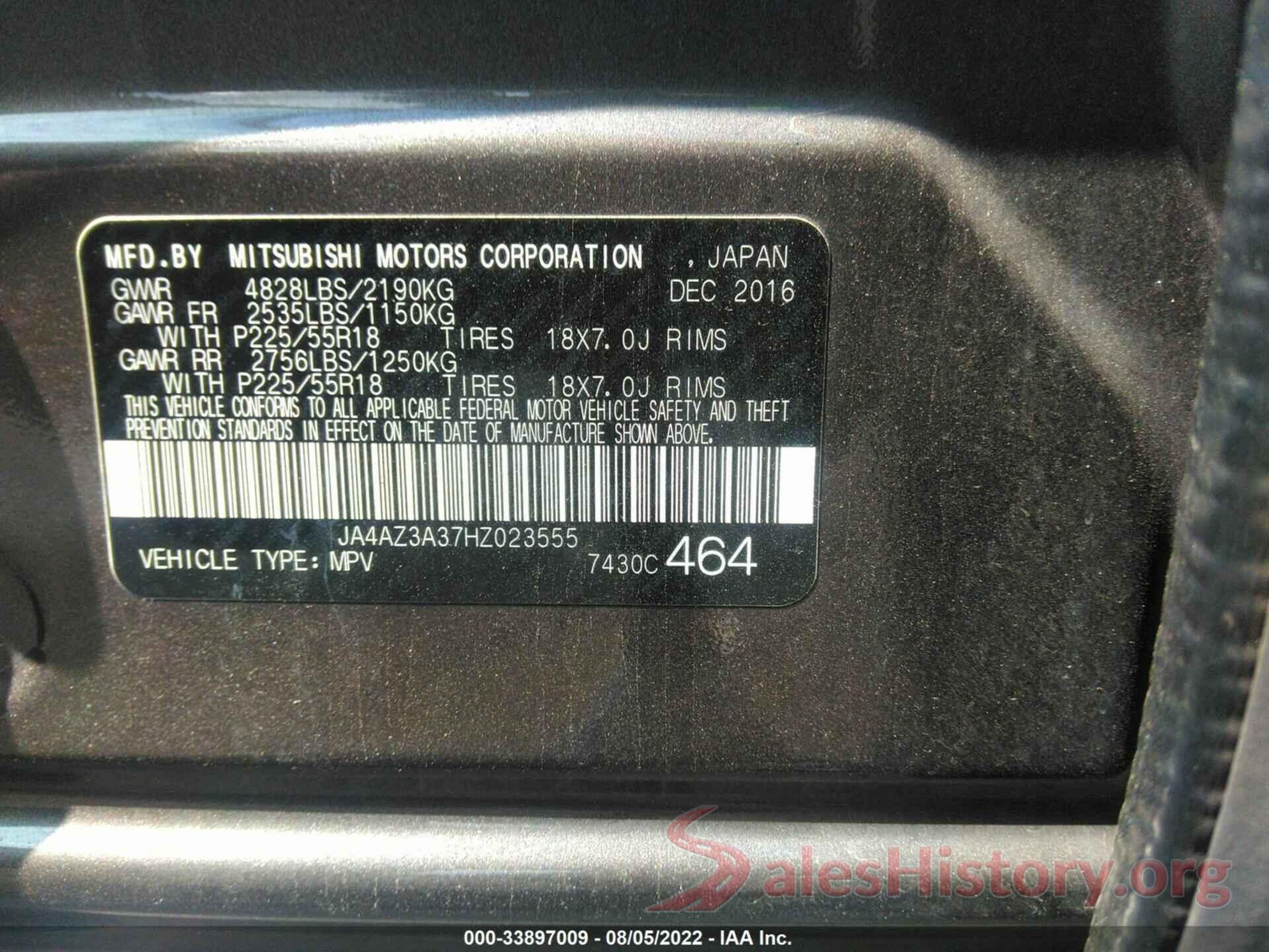 JA4AZ3A37HZ023555 2017 MITSUBISHI OUTLANDER