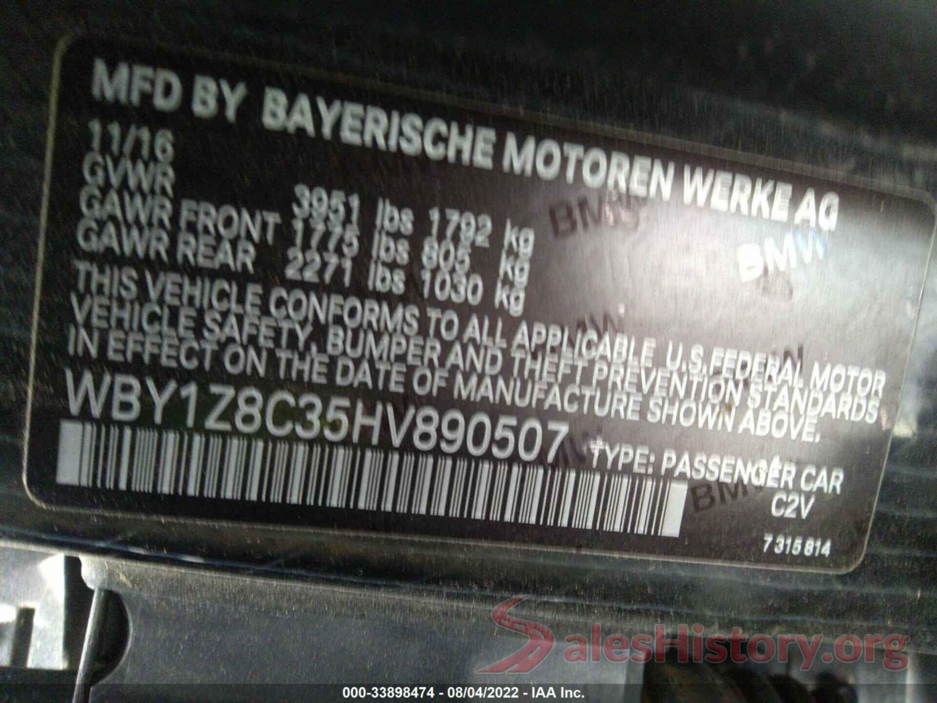 WBY1Z8C35HV890507 2017 BMW I3