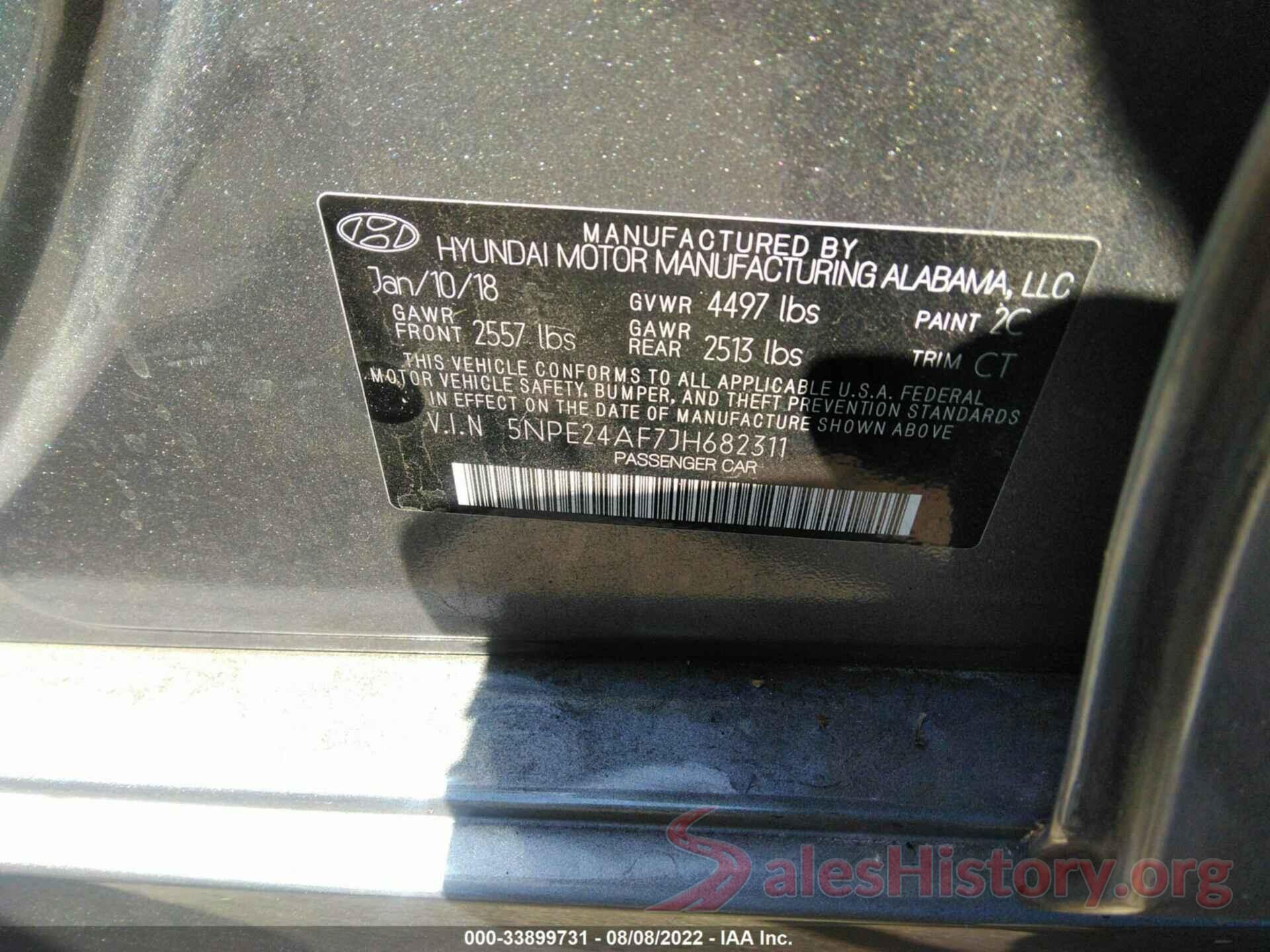 5NPE24AF7JH682311 2018 HYUNDAI SONATA