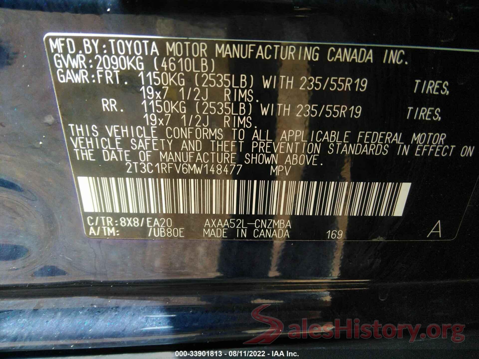 2T3C1RFV6MW148477 2021 TOYOTA RAV4