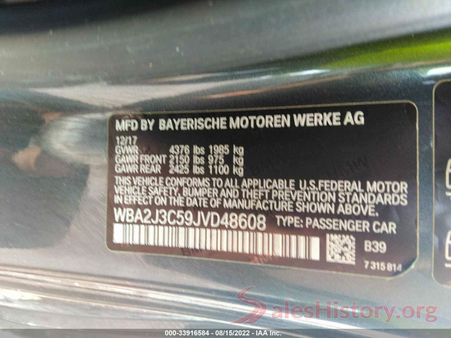 WBA2J3C59JVD48608 2018 BMW 2 SERIES