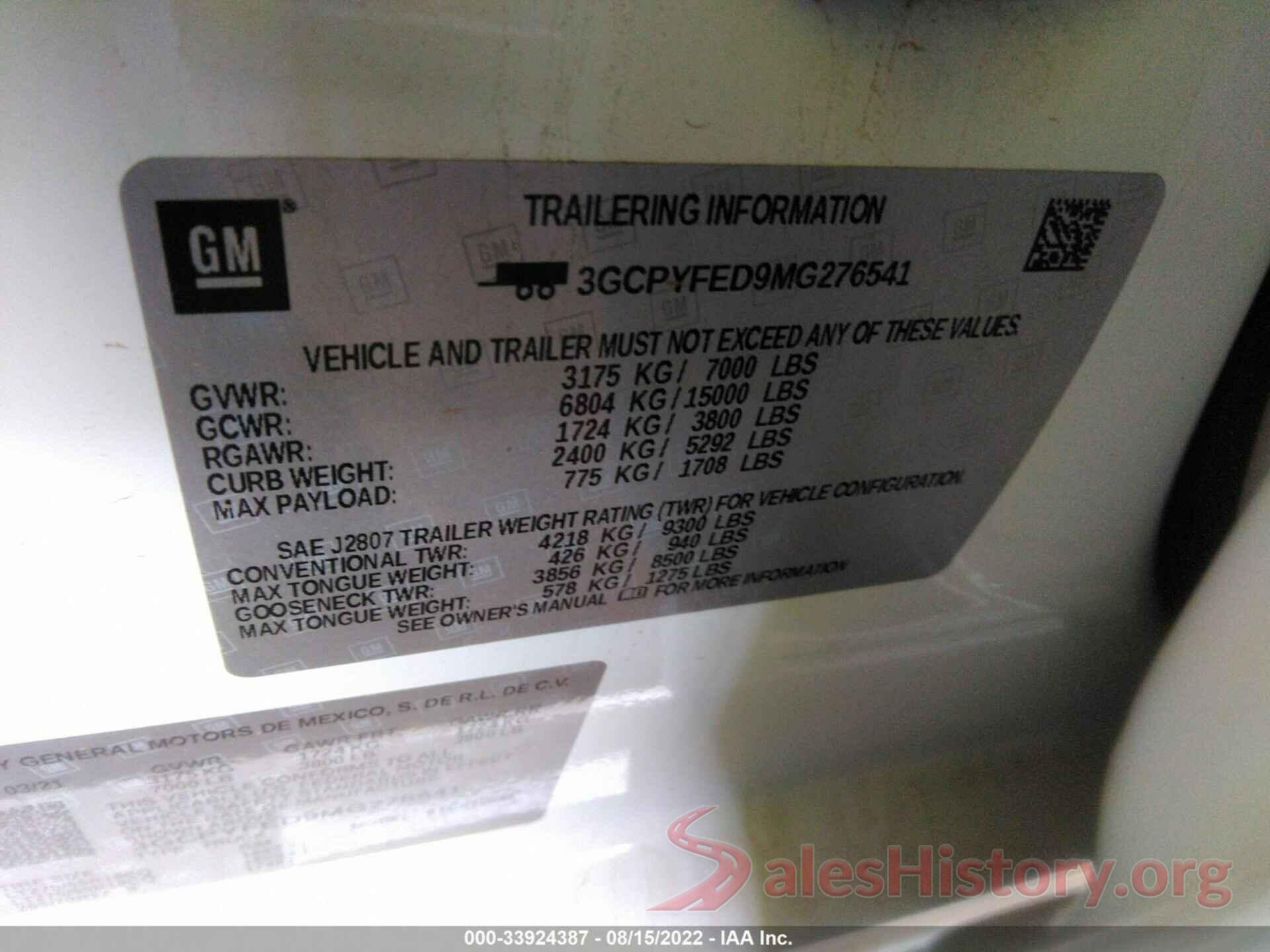 3GCPYFED9MG276541 2021 CHEVROLET SILVERADO 1500