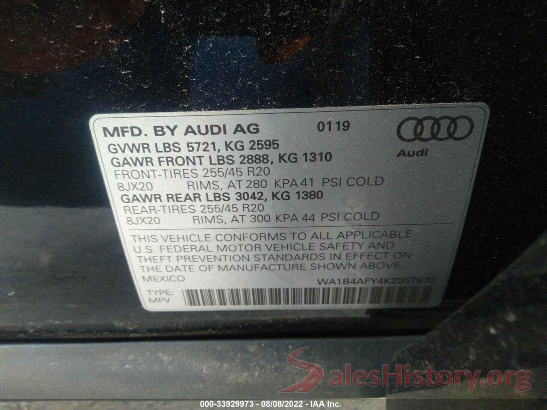 WA1B4AFY4K2057870 2019 AUDI SQ5