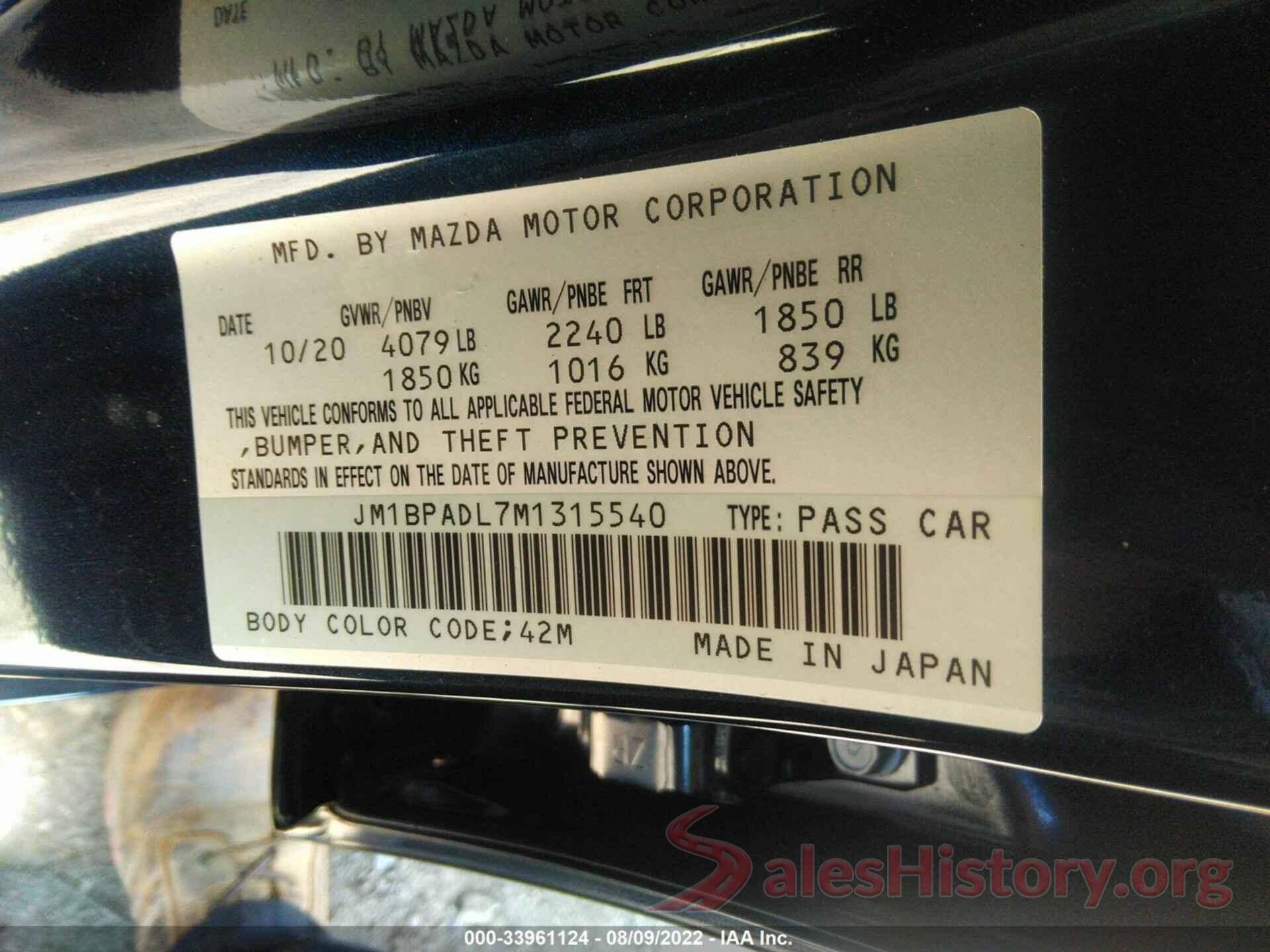 JM1BPADL7M1315540 2021 MAZDA MAZDA3 SEDAN