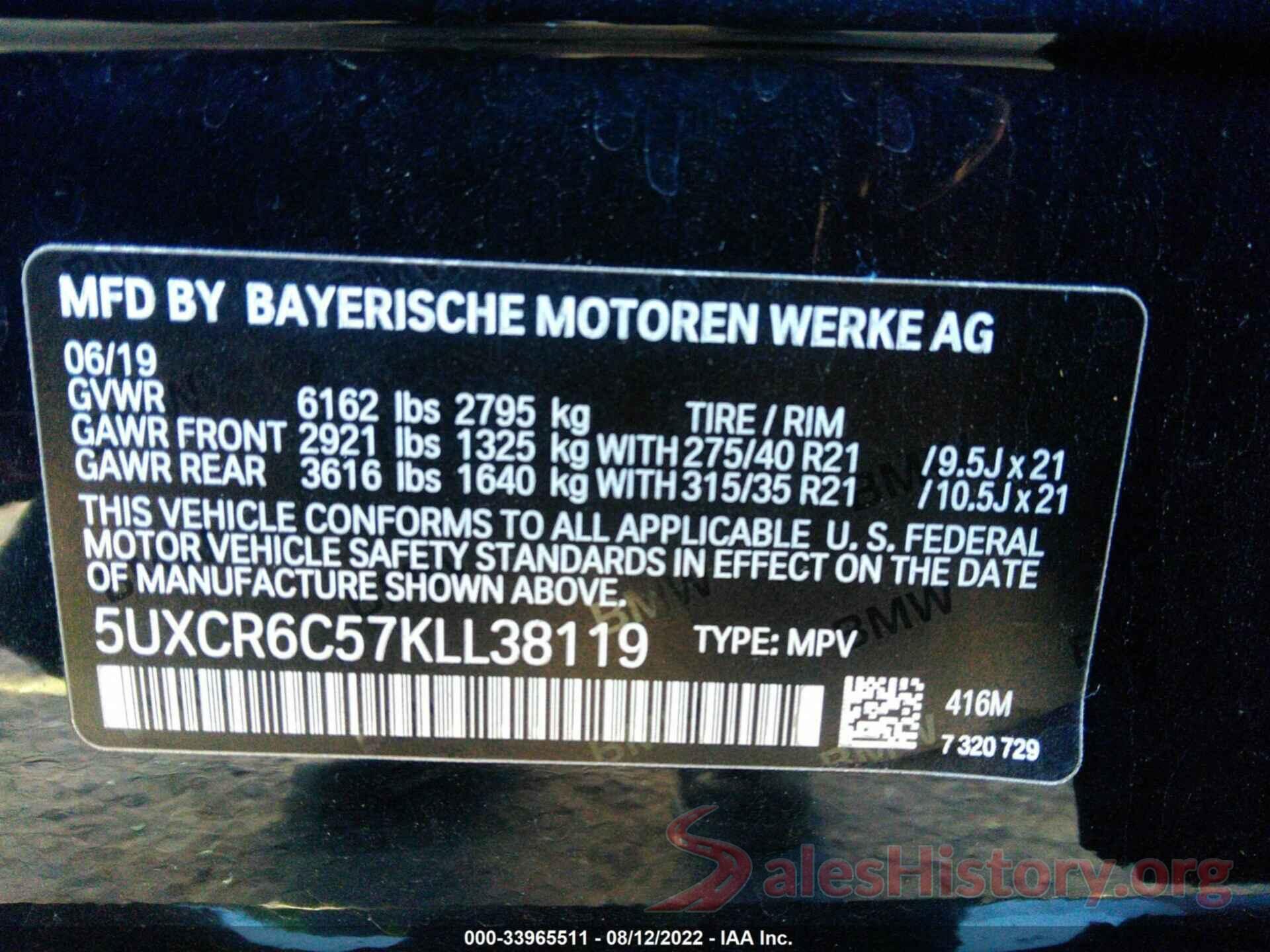 5UXCR6C57KLL38119 2019 BMW X5