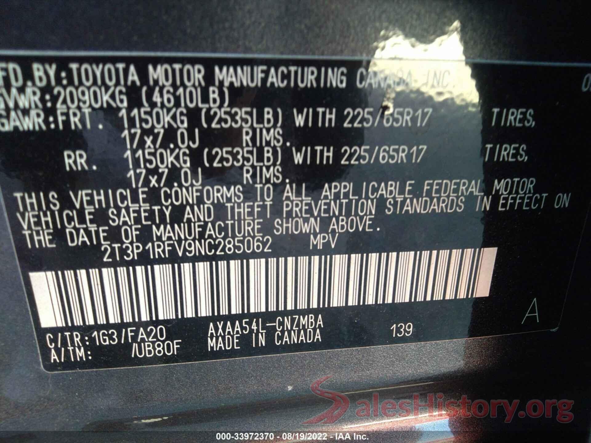 2T3P1RFV9NC285062 2022 TOYOTA RAV4