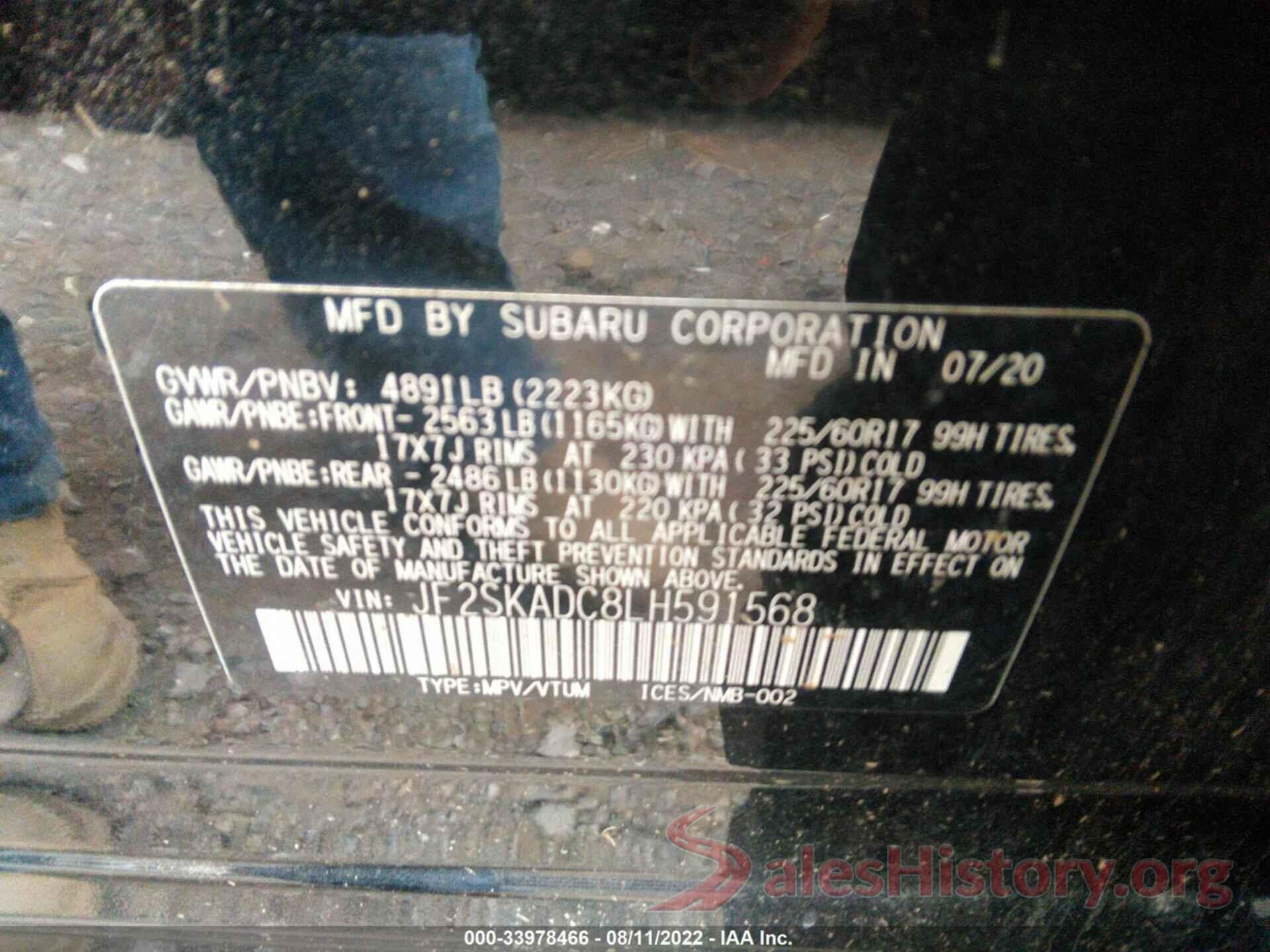 JF2SKADC8LH591568 2020 SUBARU FORESTER