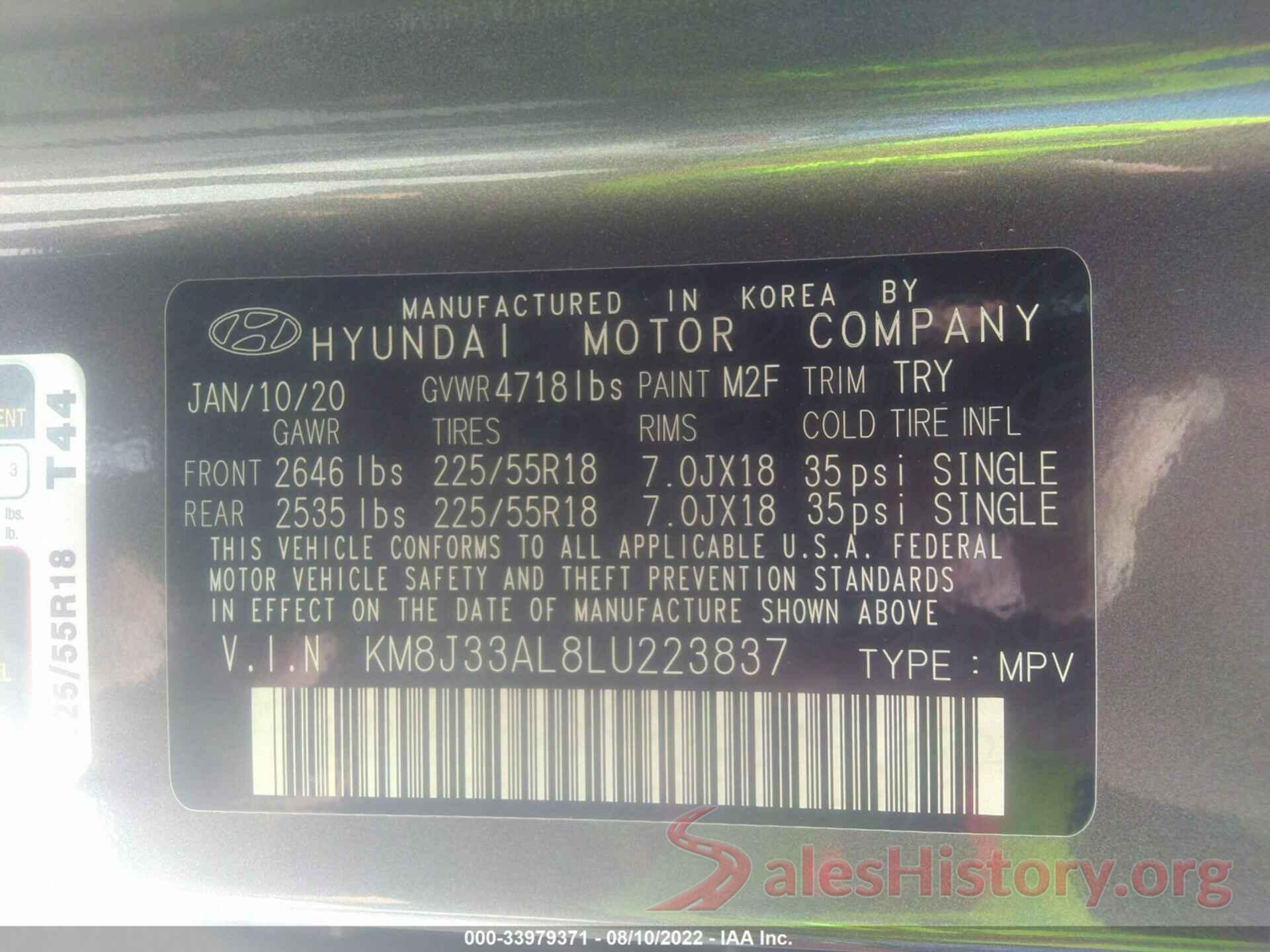 KM8J33AL8LU223837 2020 HYUNDAI TUCSON