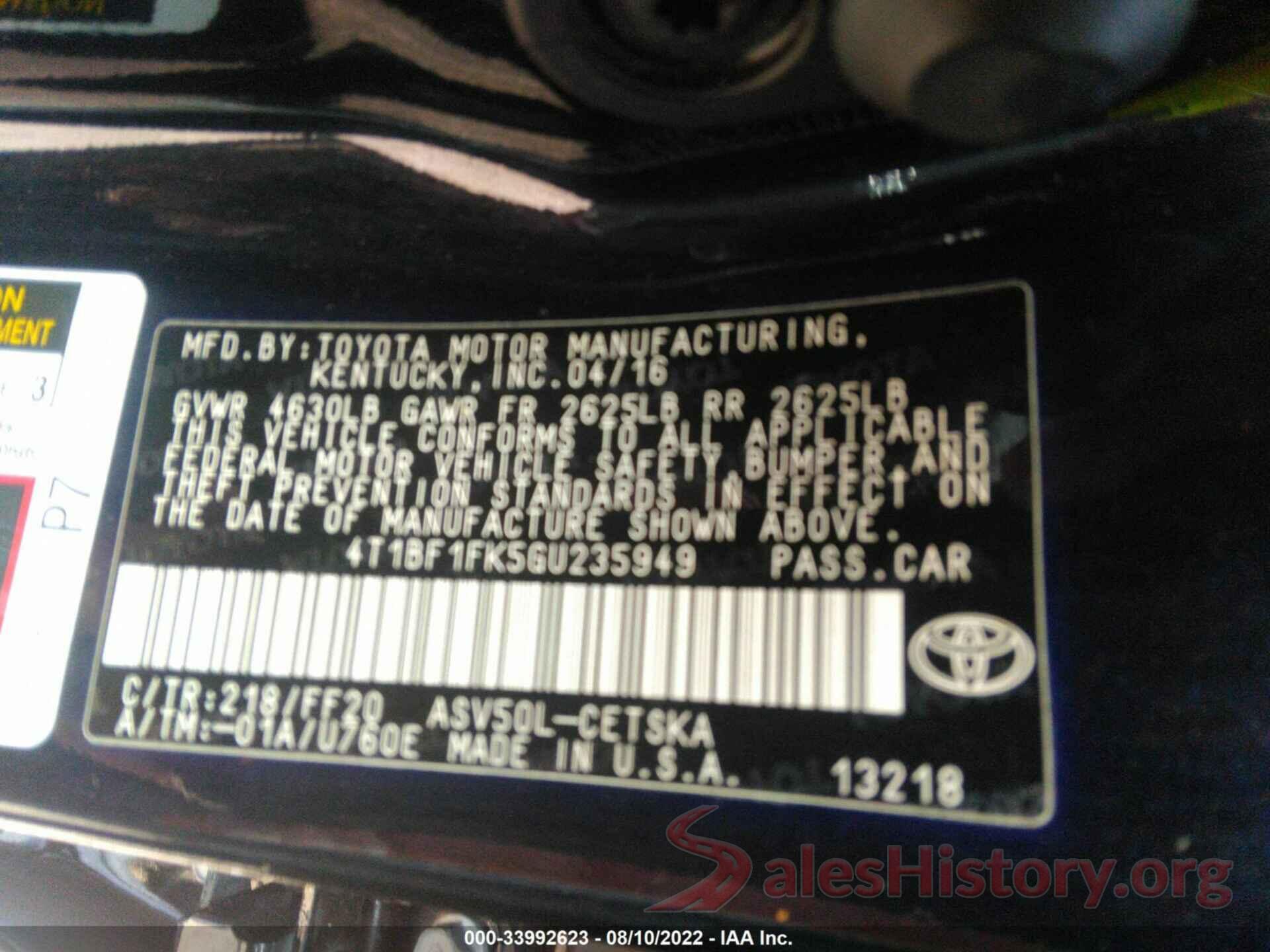 4T1BF1FK5GU235949 2016 TOYOTA CAMRY