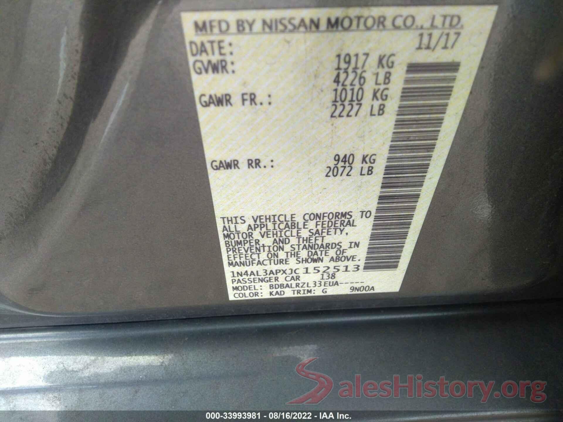 1N4AL3APXJC152513 2018 NISSAN ALTIMA