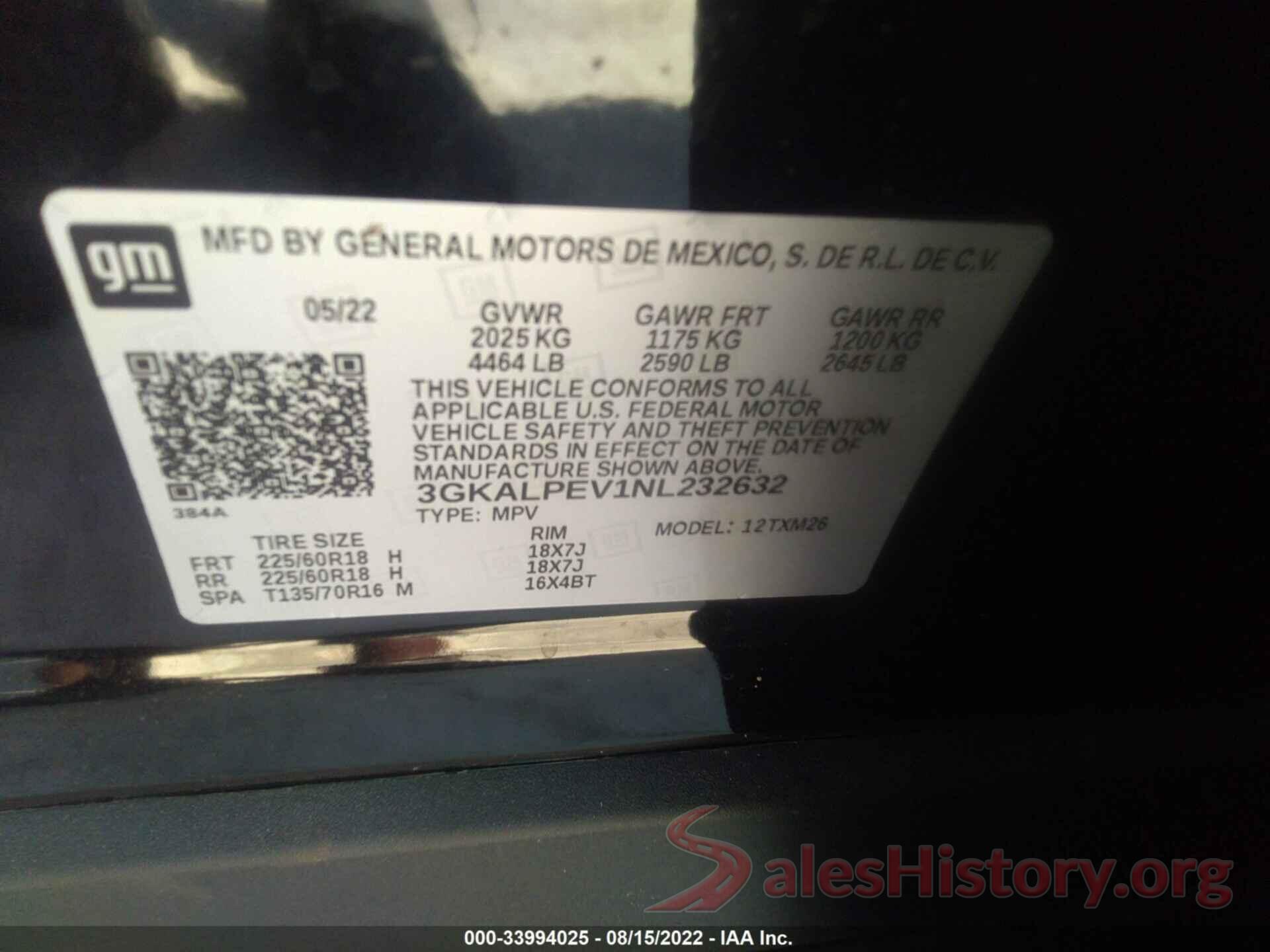 3GKALPEV1NL232632 2022 GMC TERRAIN