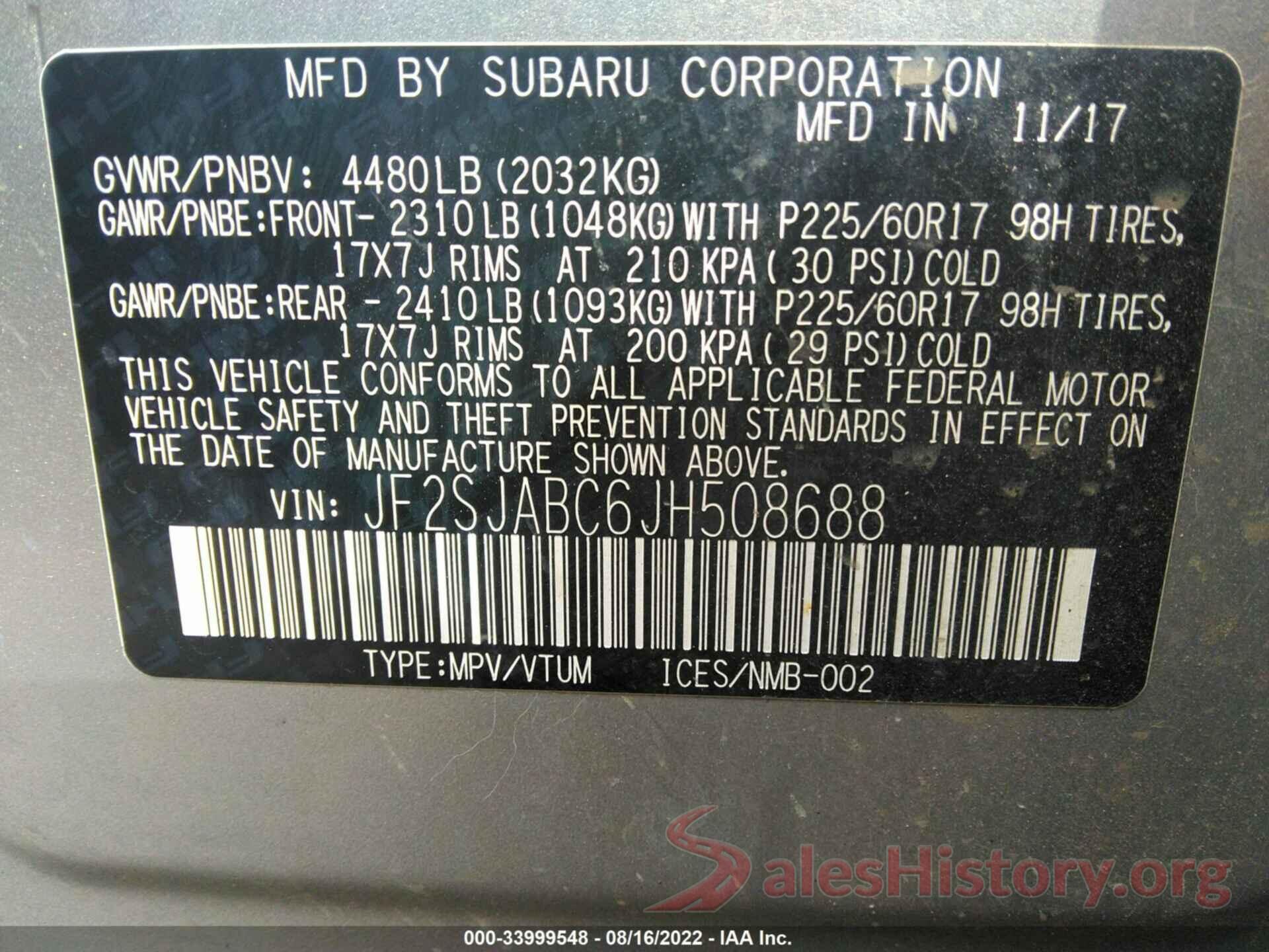 JF2SJABC6JH508688 2018 SUBARU FORESTER