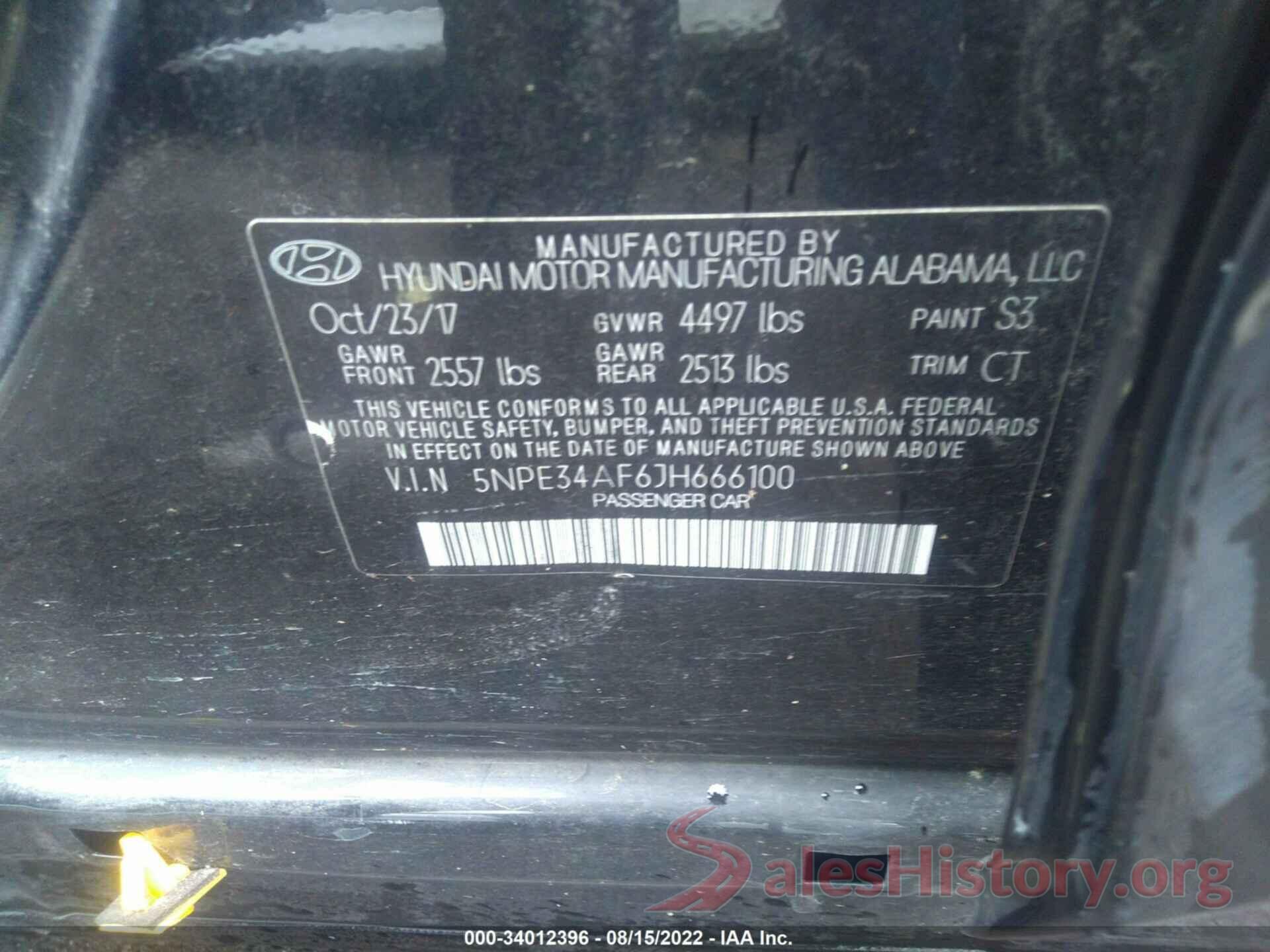 5NPE34AF6JH666100 2018 HYUNDAI SONATA