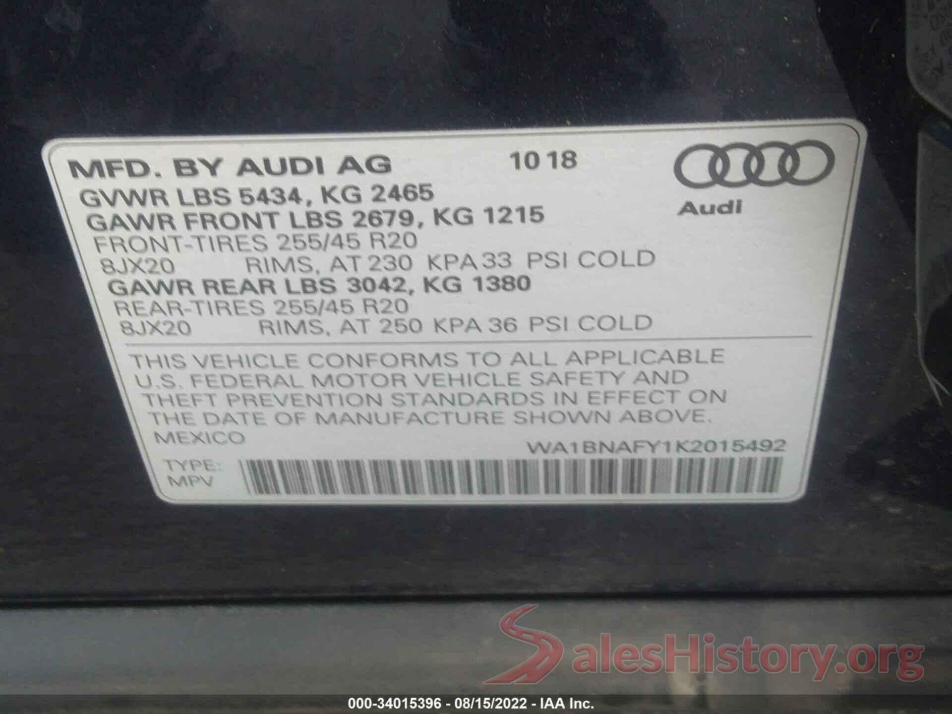 WA1BNAFY1K2015492 2019 AUDI Q5