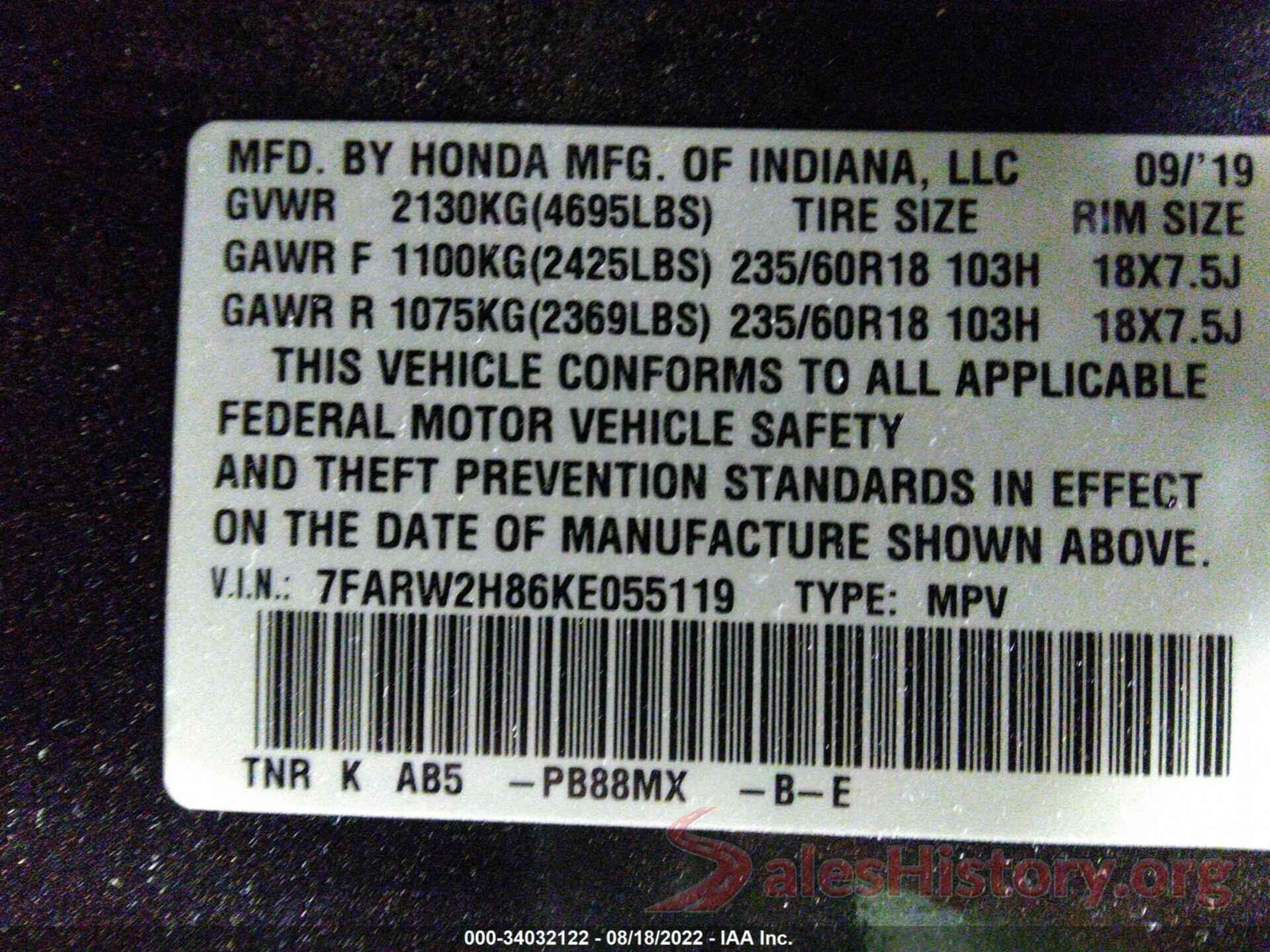 7FARW2H86KE055119 2019 HONDA CR-V