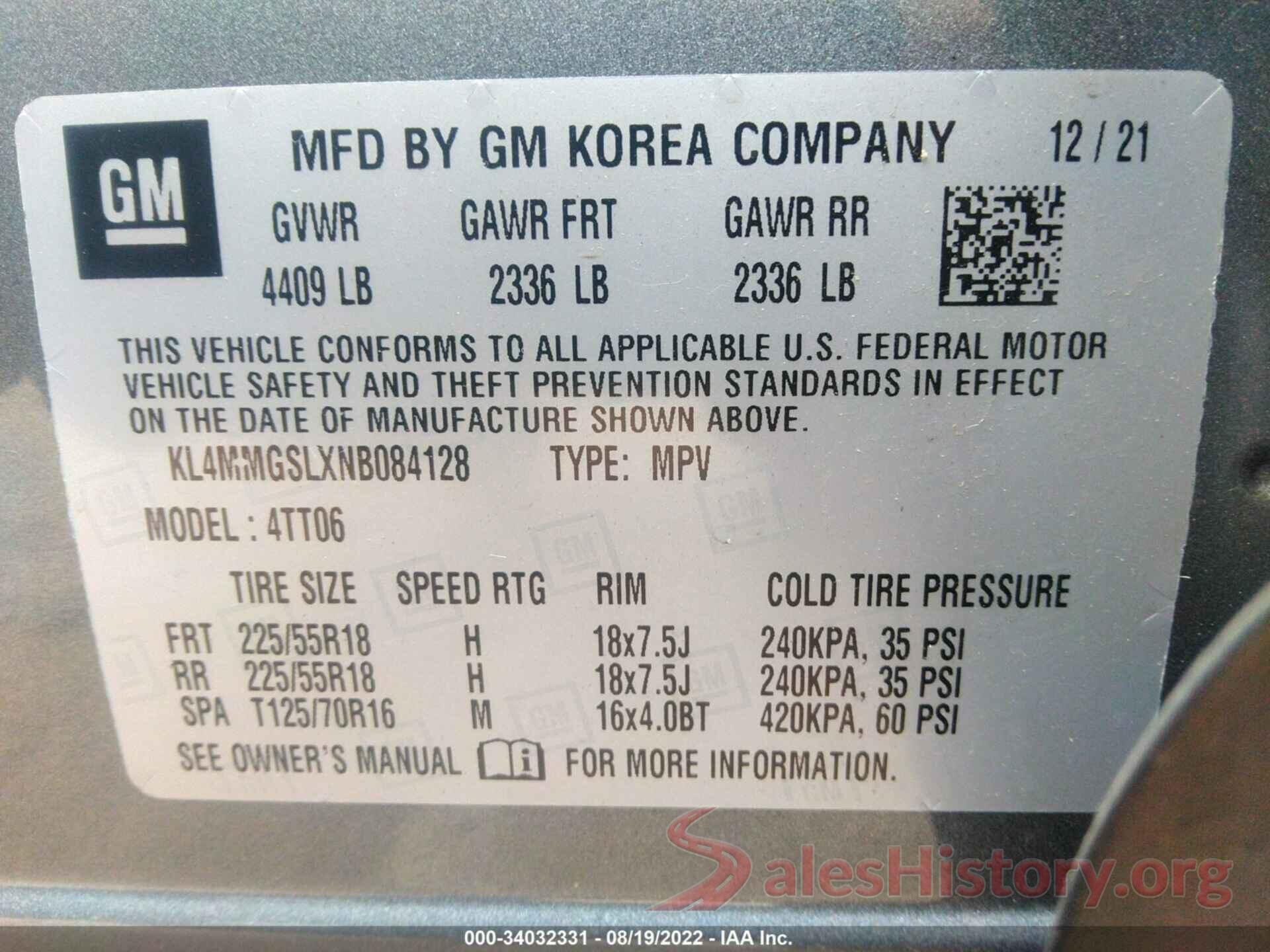 KL4MMGSLXNB084128 2022 BUICK ENCORE GX