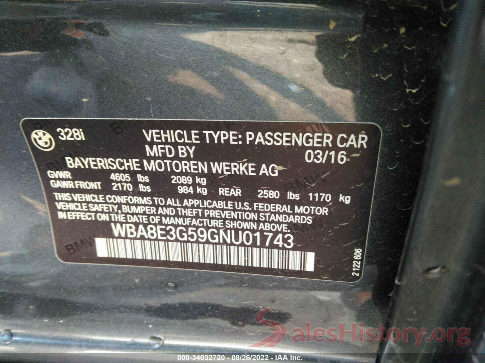 WBA8E3G59GNU01743 2016 BMW 3 SERIES