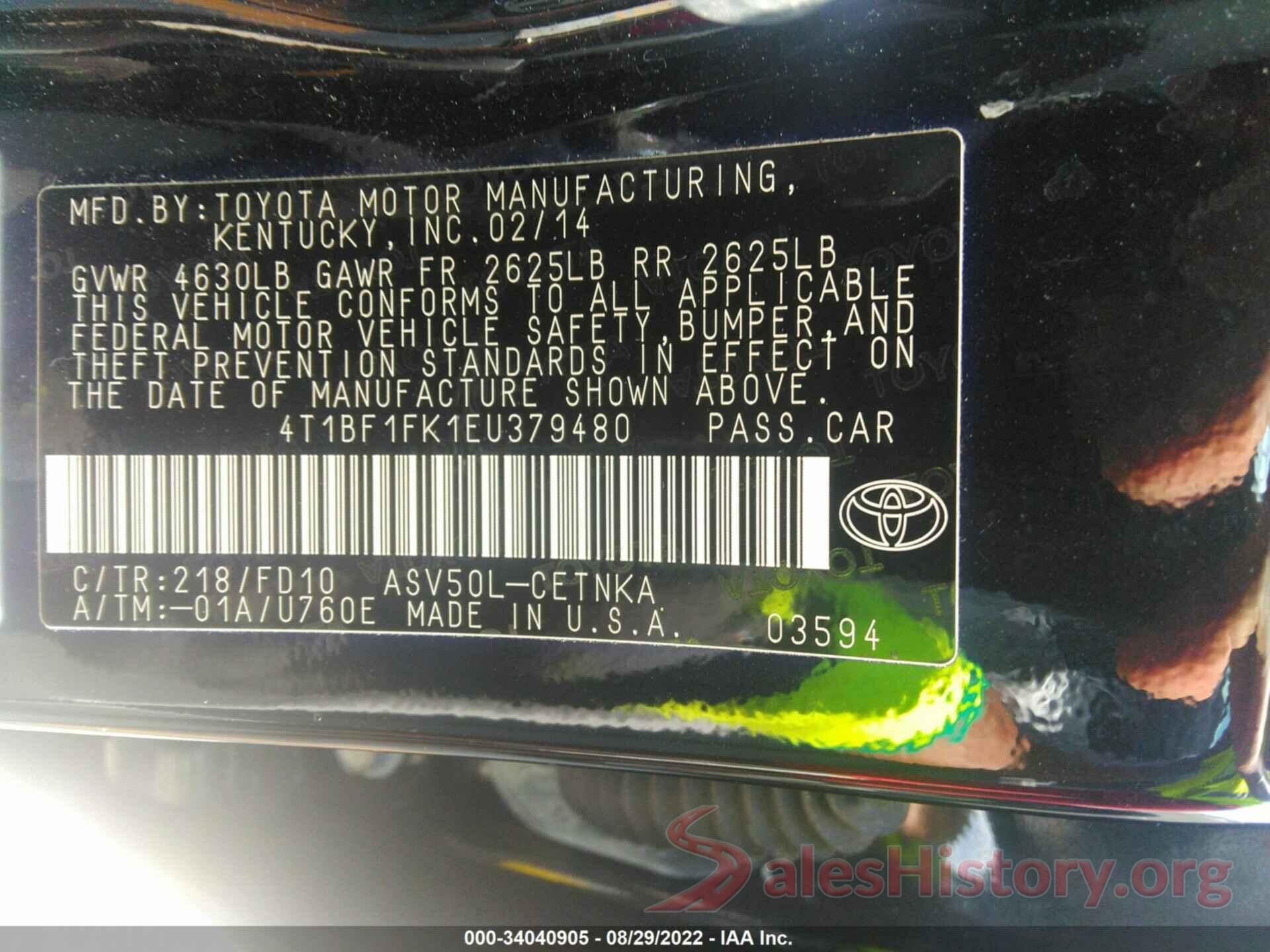 4T1BF1FK1EU379480 2014 TOYOTA CAMRY