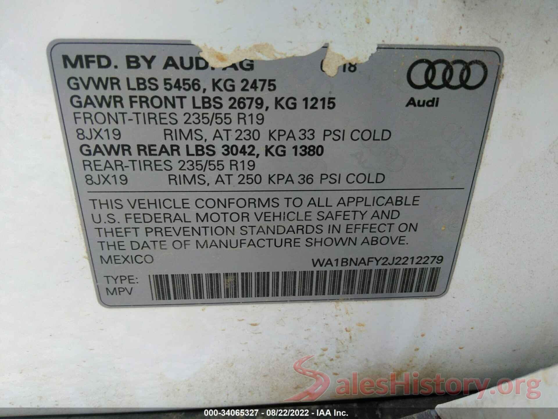 WA1BNAFY2J2212279 2018 AUDI Q5