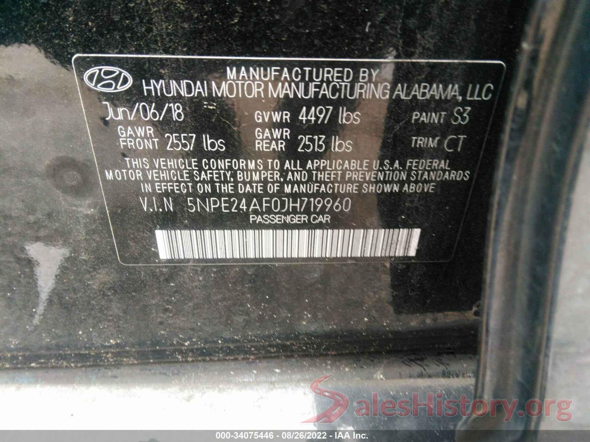 5NPE24AF0JH719960 2018 HYUNDAI SONATA